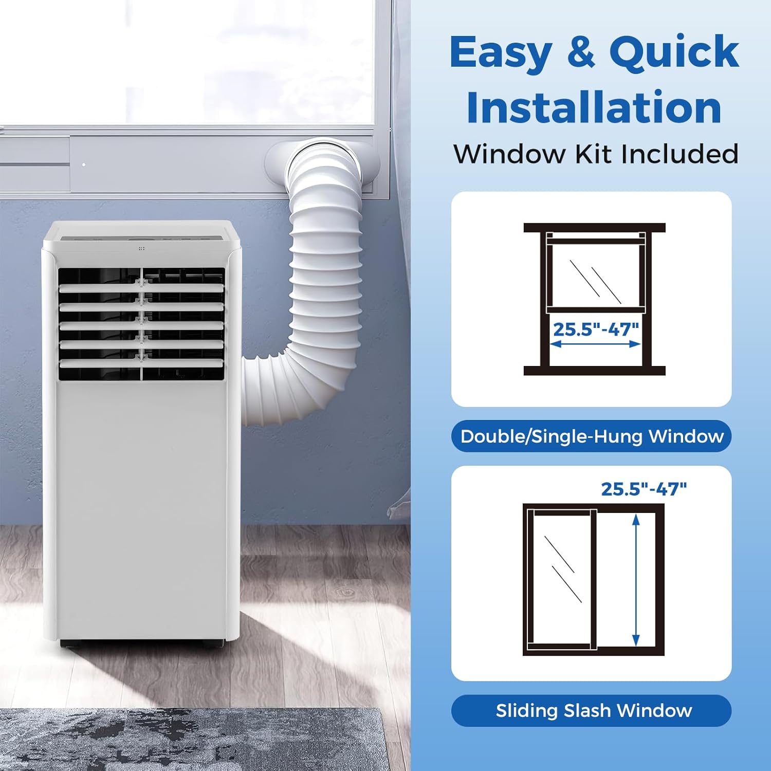 COSTWAY Portable Air Conditioner, 8000 BTU Standing Air Cooler w/Fan & Dehumidifier, 24H Timer, Remote Control & Window Installation Kit, AC Unit Cools Rooms up to 250 Sq.Ft