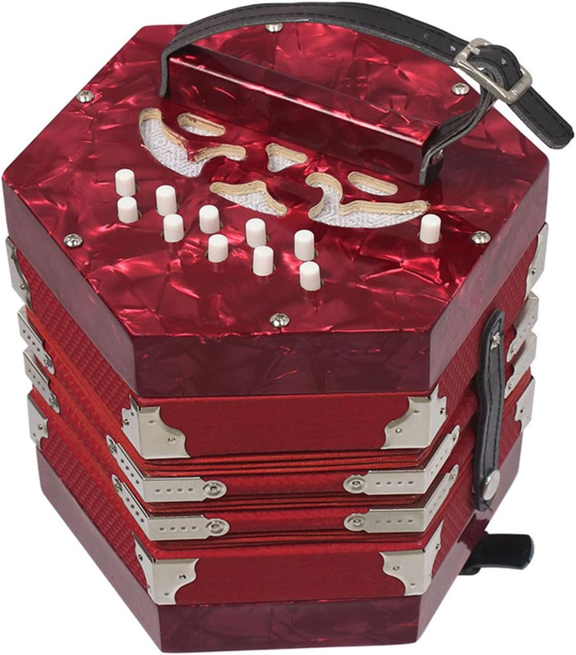 Tissting Concertina, 20 Keys Accordion For Adults, 20 Button 40 Reeds Anglo Style With Carrying Bag, Anglo Style Gc Tuned Accordion With Leather Strap And Carry Bag Red