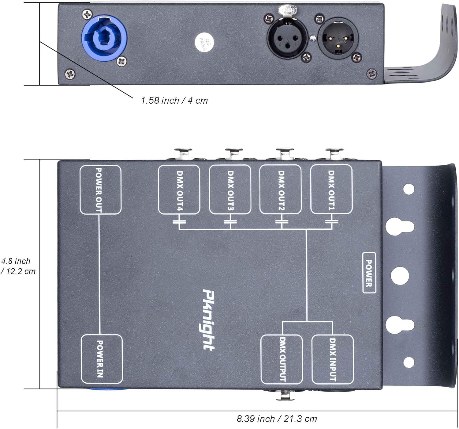 Pknight 4-Channel DMX Signal Splitter with Optical Isolation and PowerCON Linking Signal Amplifier Distributor for Stage Lighting (4 CH DMX Splitter)