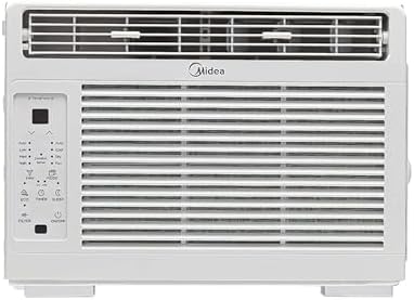 Midea 5000 BTU Window Air Conditioner ComfortSense Remote 150 sq ft, 450W, 56 dB noise level, 3 cooling modes and 3 fan speeds - MAW05R1WWT-T (Renewed)