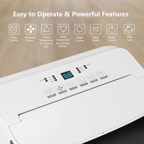 14,000Btu Portable Air Conditioner - Cools Up to 750 Sq.Ft,3-in-1 with Dehumidifier & Fan, Energy Efficient, Ultra-Quiet, Remote Timer Control for Home, Office, School