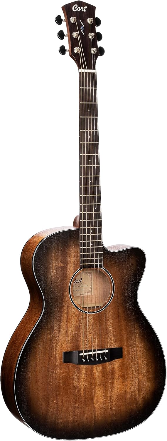 Cort 6 String Acoustic-Electric Guitar, Right, Open Pore Black Burst, Full (COREOCOPBB)