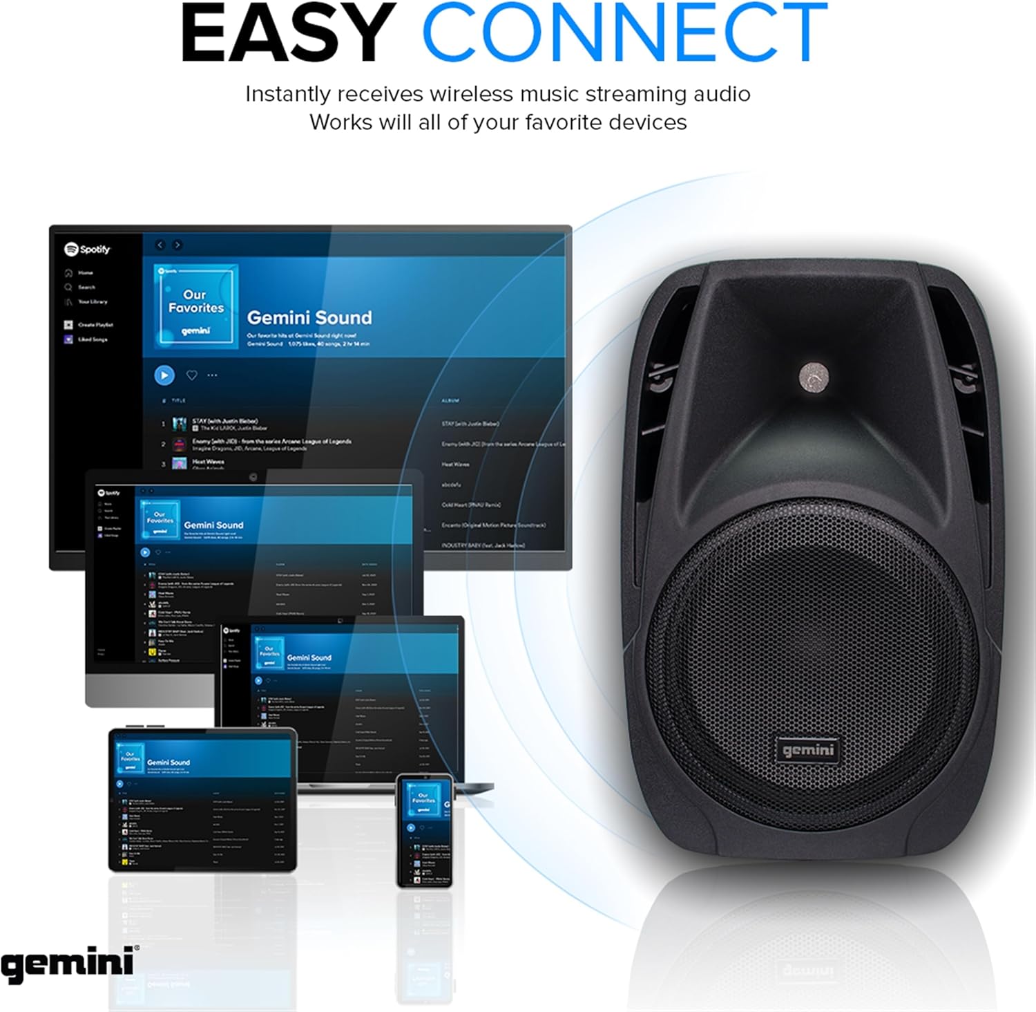 Gemini Portable PA System with Stands - 600W Bluetooth Speaker System with 6-Channel Mixer, Dual 10