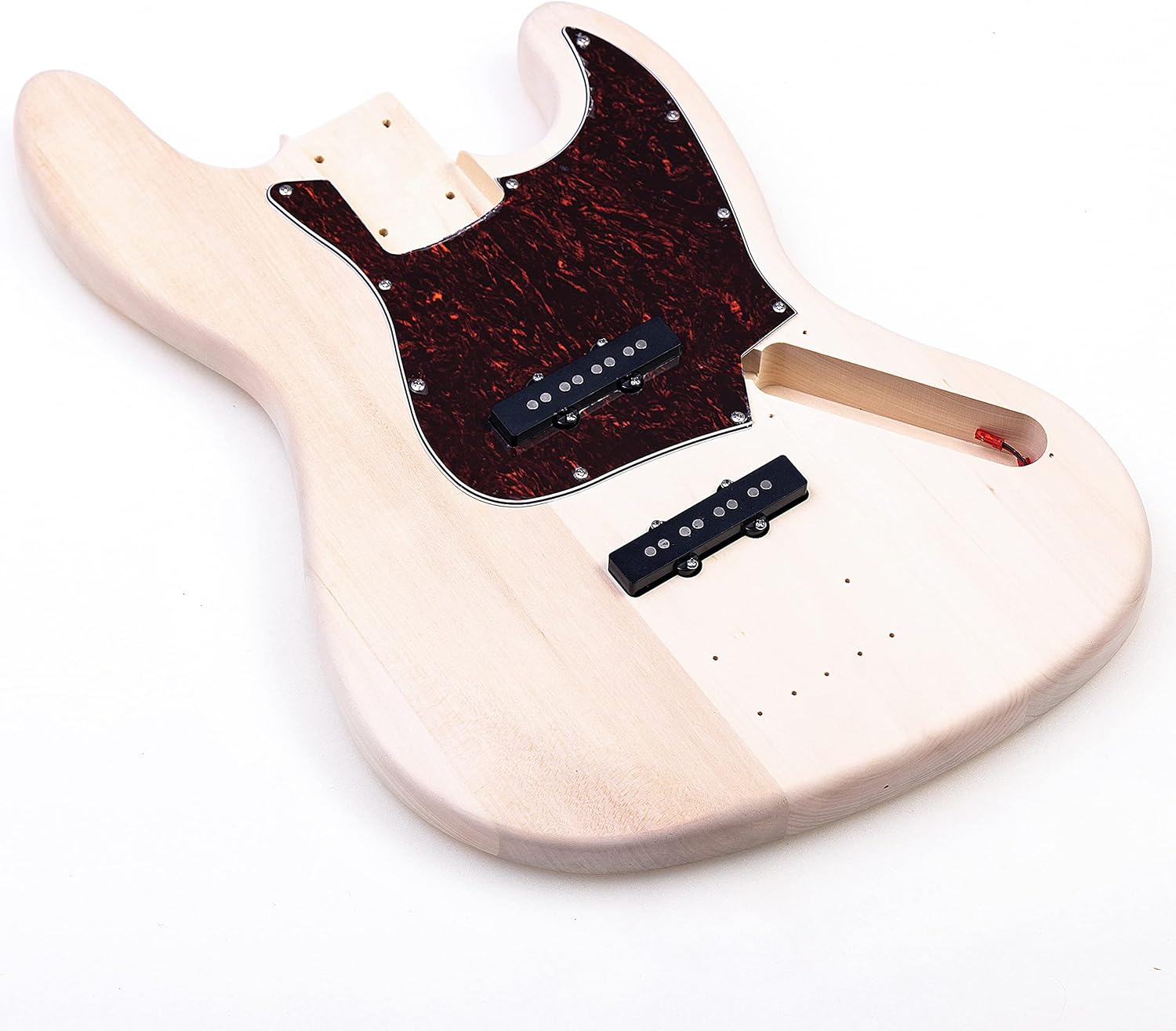 DIY Electric Guitar Kits for JB Style Bass Guitar,Basswood Body,Maple Neck and Composite Ebony Fingerboard,Natural with Red Pearl Panel