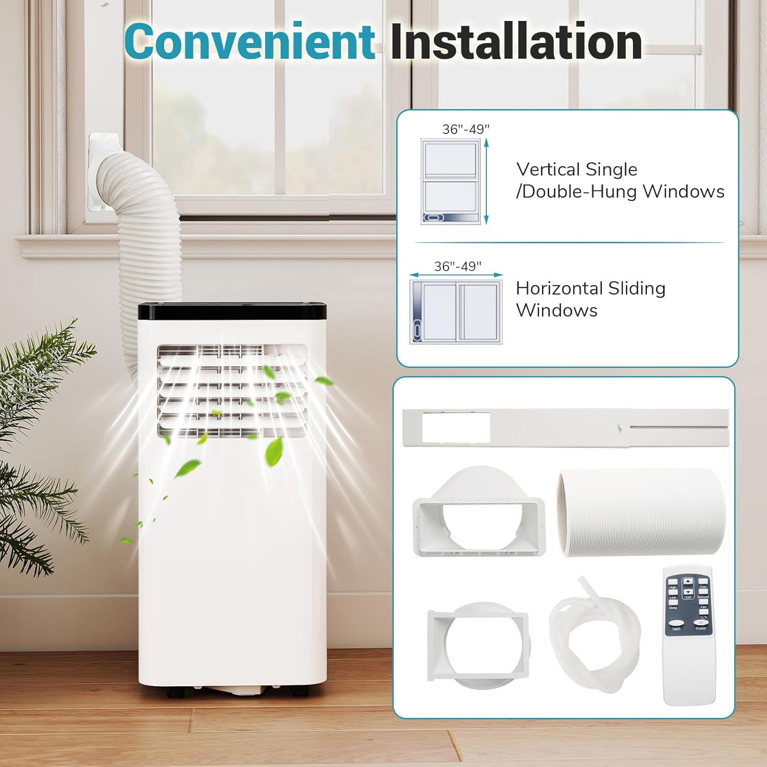 DORTALA Portable Air Conditioner 8000 BTU, 3-in-1 Portable AC with Remote Control, Dehumidifier, 24H Timer, Window Kit for 350 Sq.FT Apartment, Bedroom