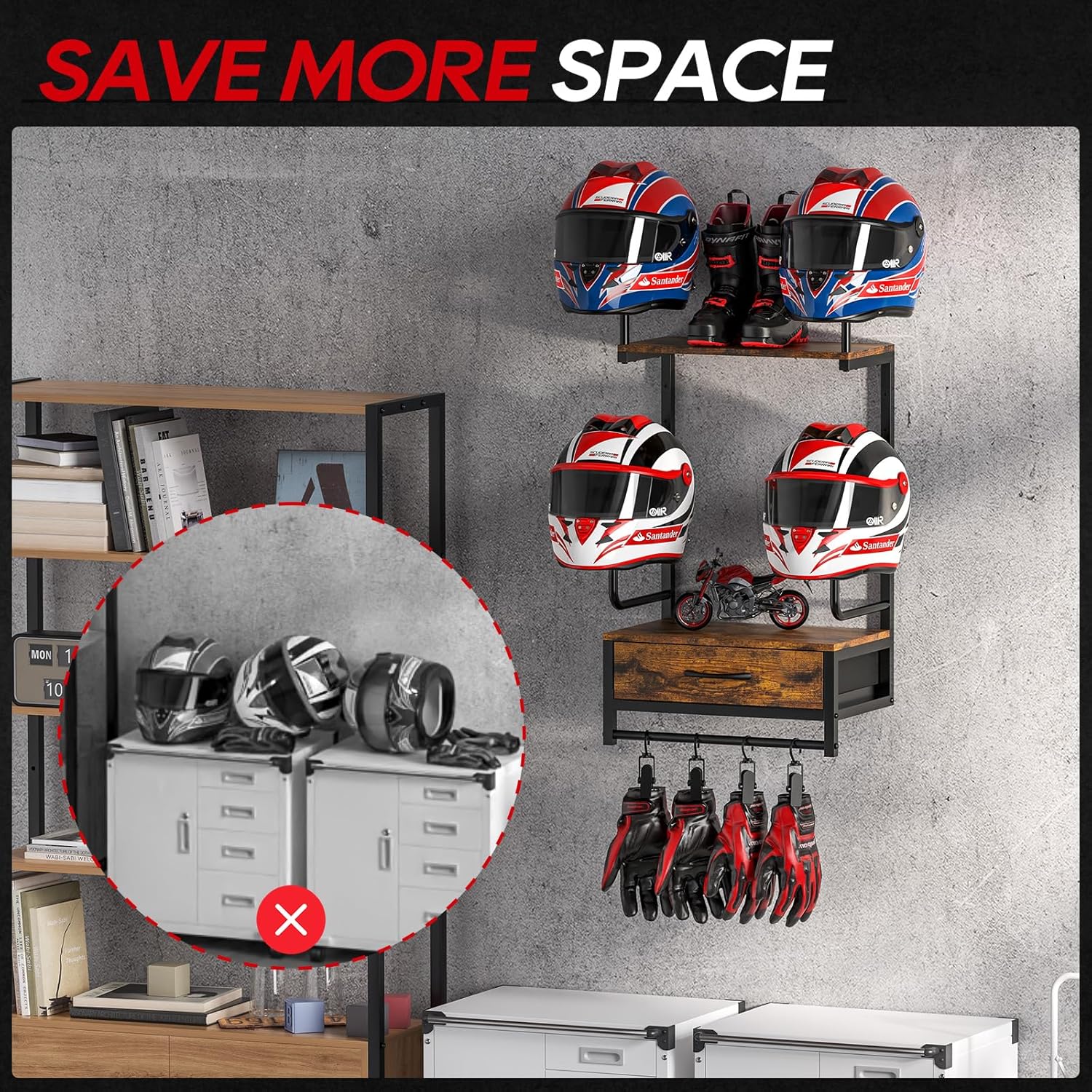 Helmet Rack Wall Mount, Motorcycle Helmet Holder Plate Rack Display Organizer with Motorcycle Accessories Helmet Hanger Wall Mount for Football (Vintage Black, 4 pack)