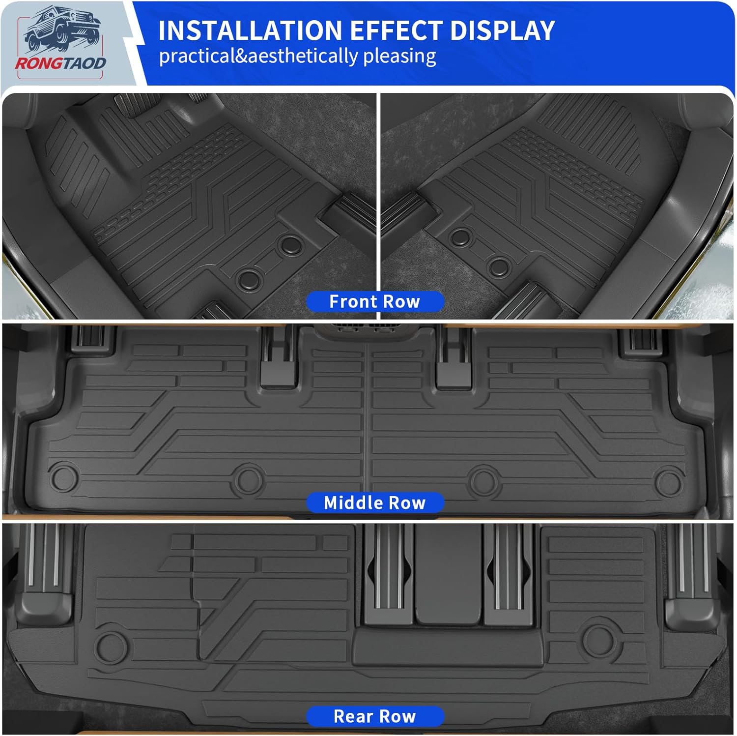 Rongtaod 7&8 Seats Floor Mats Compatible with 2022-2025 2026 Nissan Pathfinder Cargo Mat Trunk Mat Cargo Liner 2nd Row Kick Mats All Weather 2024 Pathfinder Accessories (Floor Mats Full Set 7pcs)