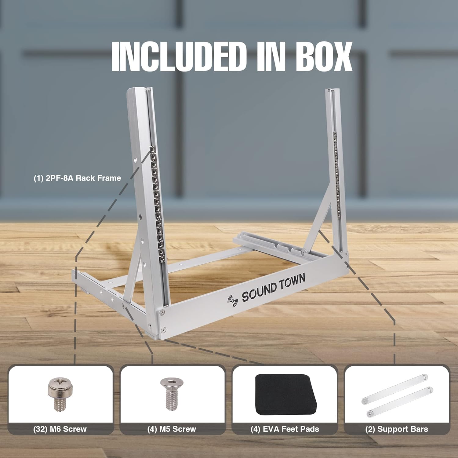 Sound Town 8U Aluminum 2-Post Desktop Open-Frame Rack, Angle Adjustable, for Audio/Video, Network Switches, Routers, Patch Panels (2PF-8A)