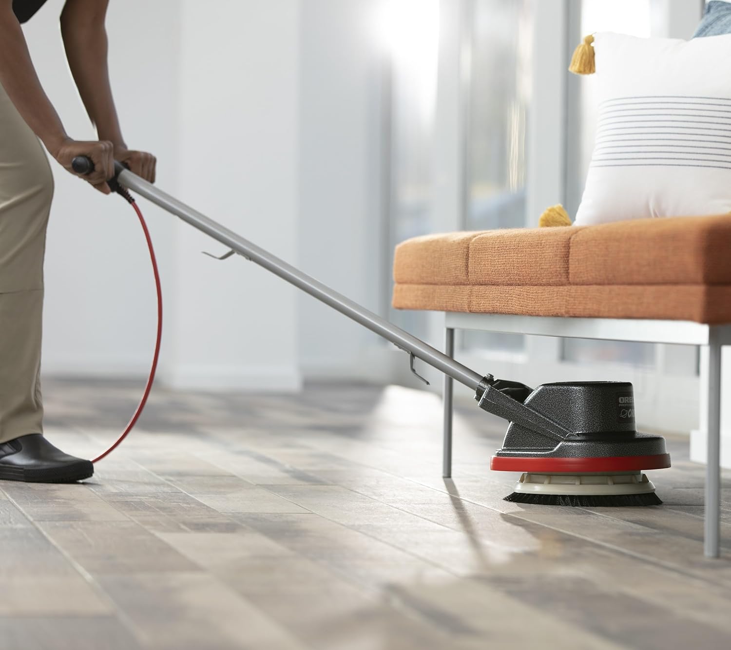 Oreck Commercial Orbiter Hard Floor Cleaner Machine, Multi-Purpose Floor Cleaning, Random Orbital Drive, Wide Cleaning Path, 50-Foot Long Cord, ORB550MC, Gray/Red