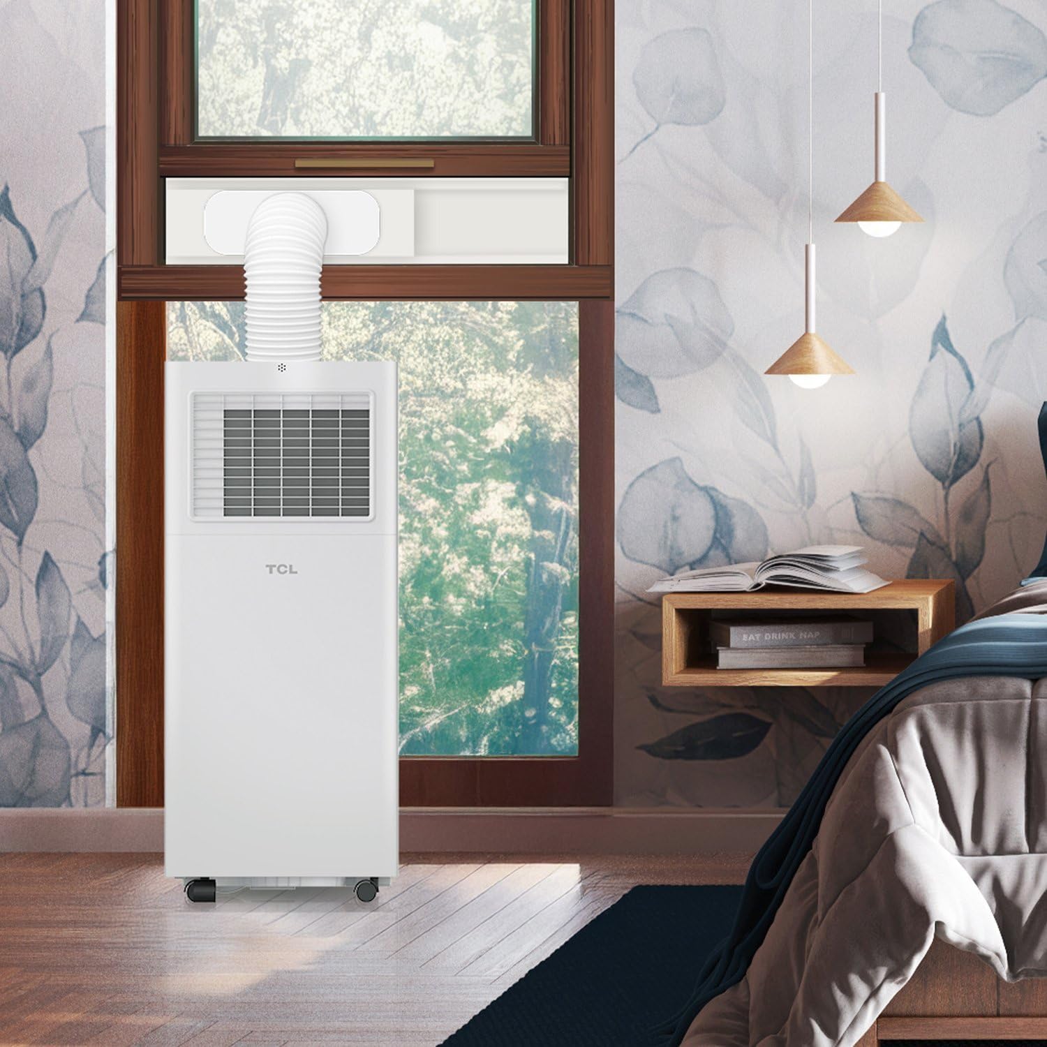 TCL H6P44W 6,000 BTU Smart Portable Air Conditioner, Fan & Dehumidifier, 250 Sq. Ft, Ultra-Compact Design, Remote Control, Compatible with Alexa/Google Assistant, Install Kit Included, White