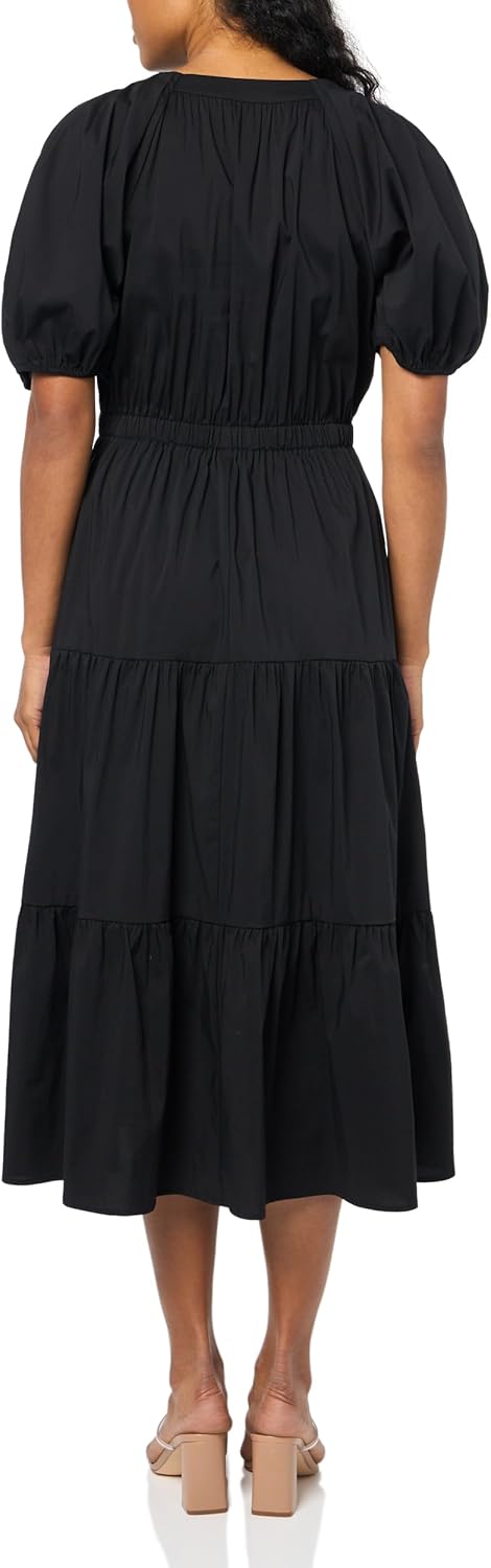 Anne Klein Womens Tiered Puff Sleeve Midi Dress