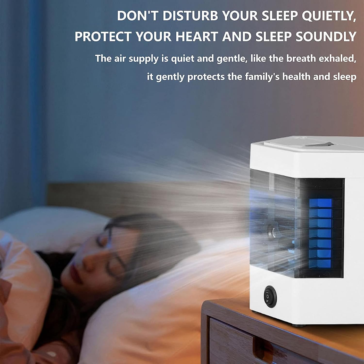 Mini Portable Air Conditioner, Evaporative Air Cooler, Air-conditioning Fan with Handle and 120° Wide Angle Design, USB Charge Port and Low Noise, for Bedroom, Study Room, Offices, RV, Cabins