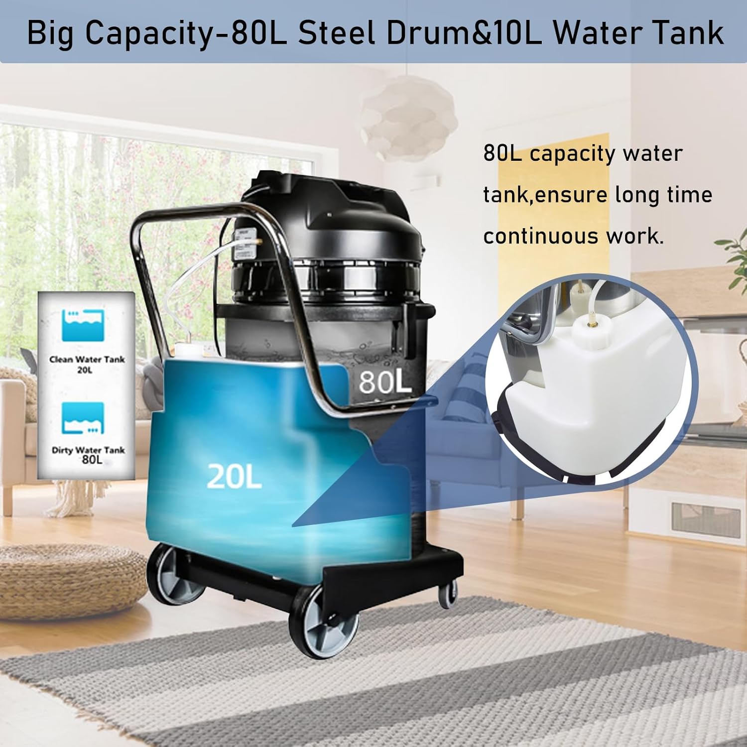 INTSUPERMAI 80L Carpet Cleaner Upright Carpet Cleaner Commercial Carpet Extractor Upholstery Cleaner 3 in 1 Multi-Purpose Floor Deep Cleaner