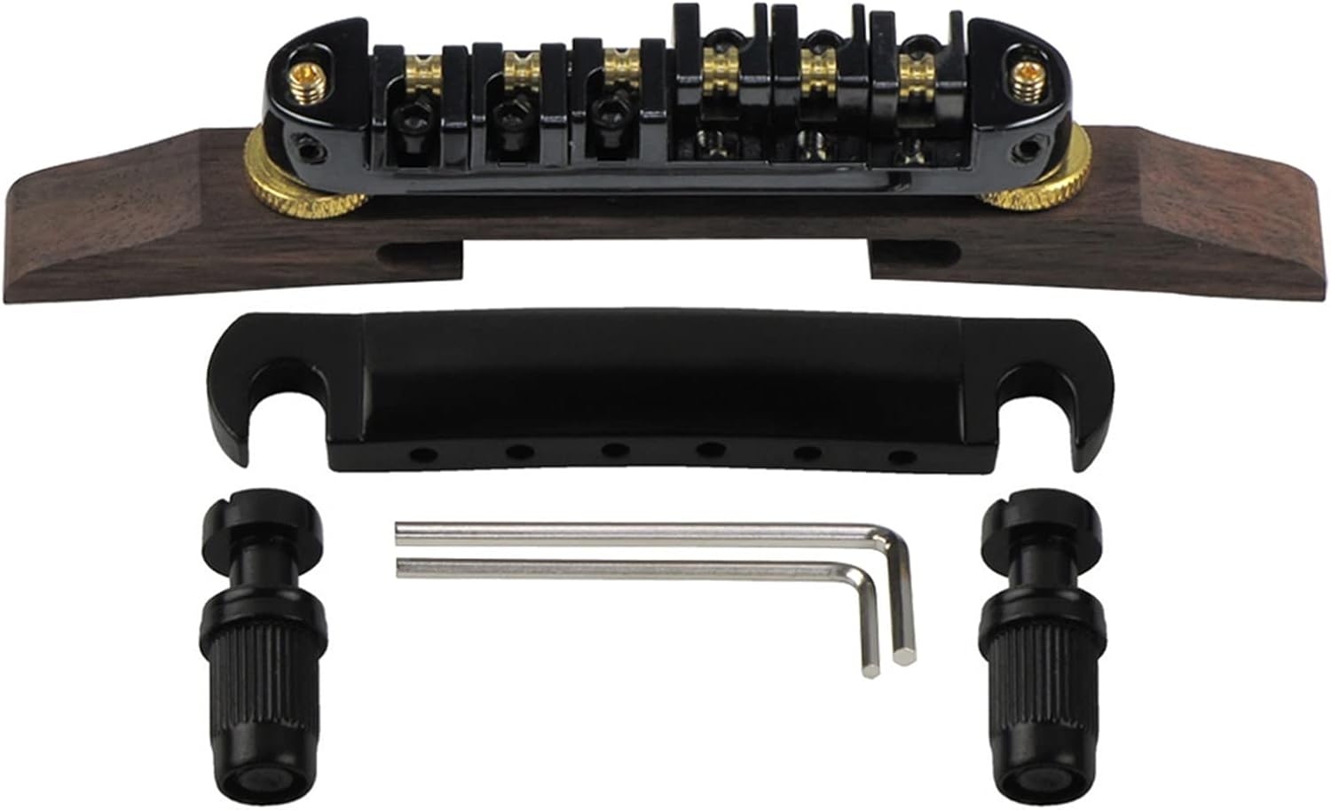 Black Roller Saddles Guitar Bridge Rosewood Base & Tailpiece for Archtop Bass Guitar Parts Electric Guitar Bridge