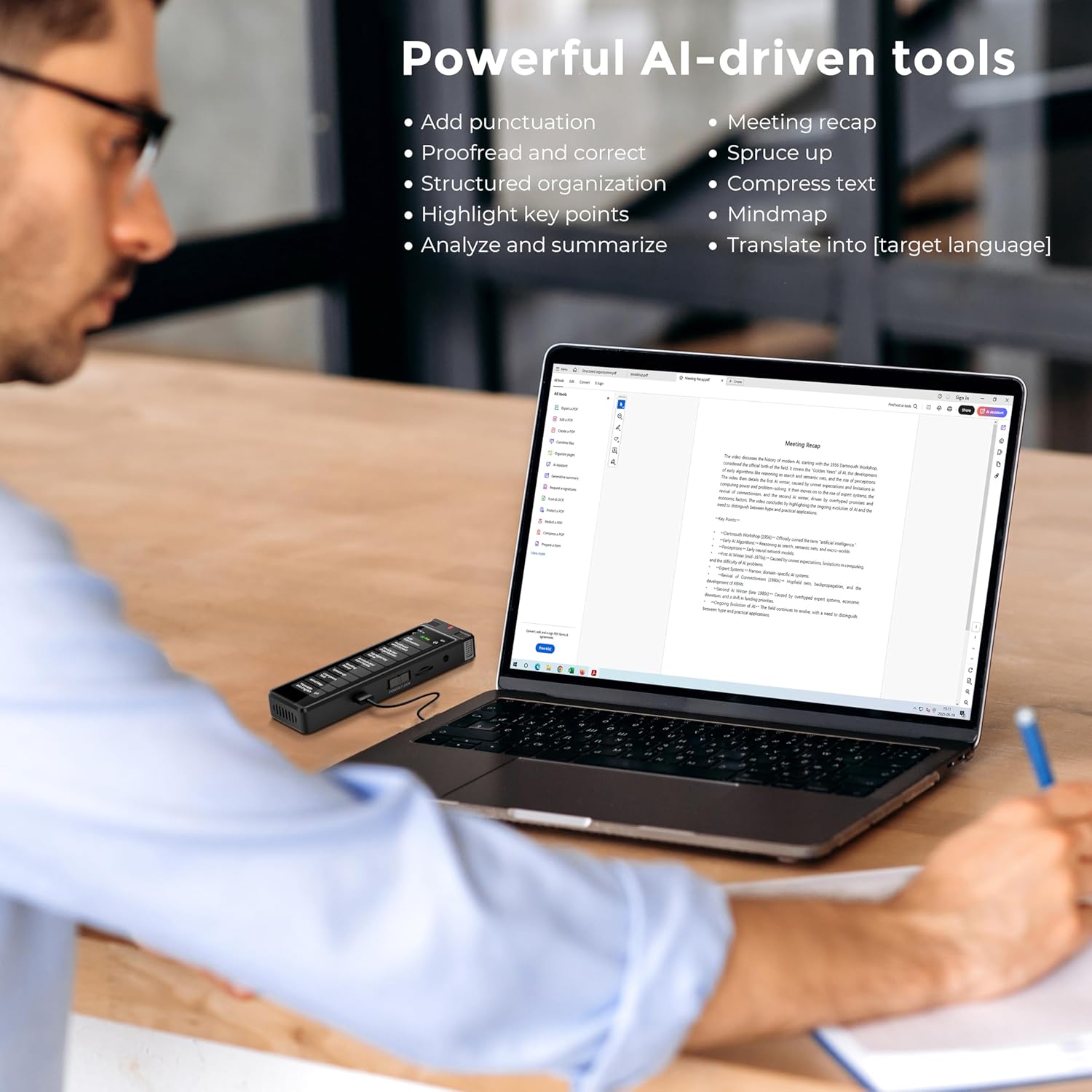 136GB AI Voice Recorder, TIMMKOO Digital Voice Recorder with Playback, Offline Transcribe and Online Summarize/Mindmap/Translation Base on AI Technology, Voice Activated Audio Recorder (Black)