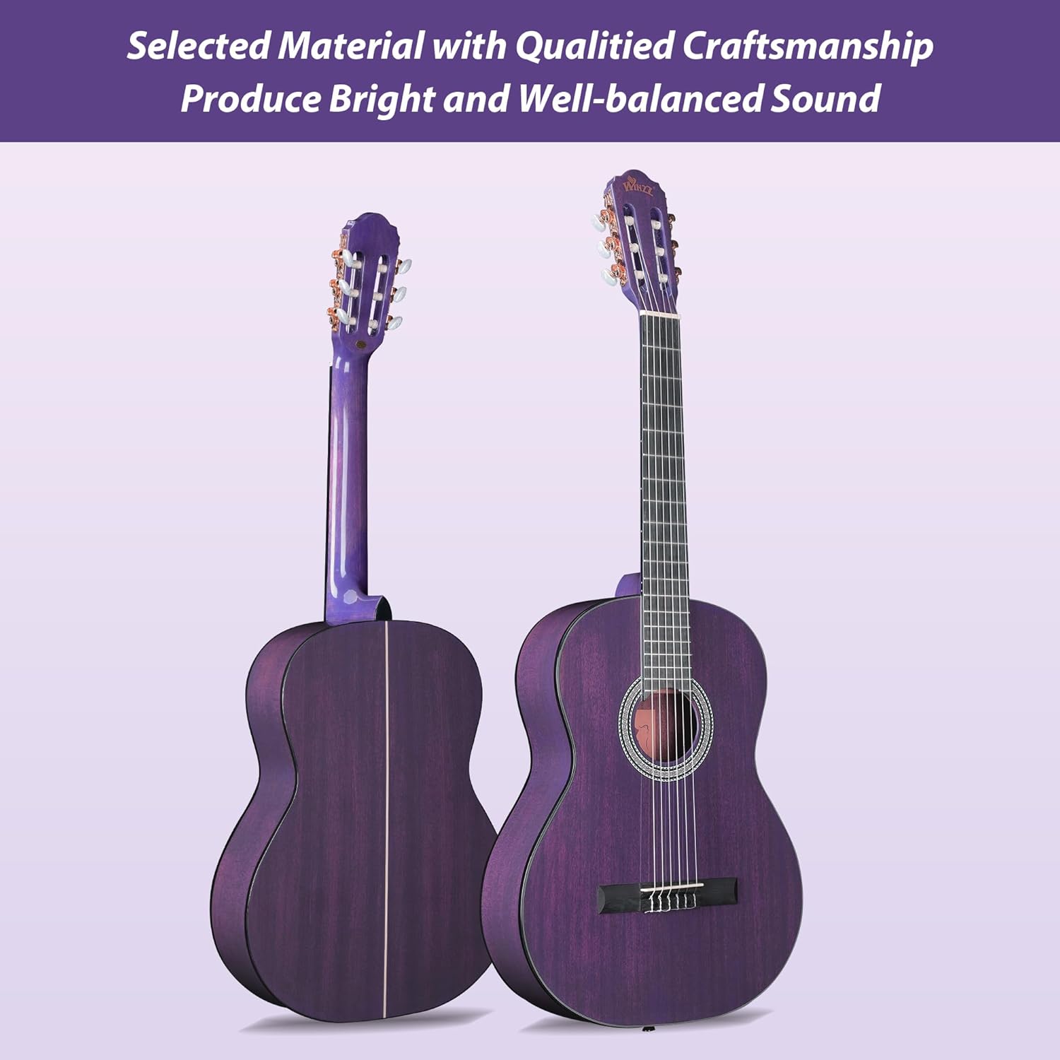 WINZZ 4/4 Classical Guitar, 39 Inch Full Size Nylon String Guitar for Beginner Adults, Full Classic Guitar Kit with Free Lessons, Gig Bag, Footstool, Capo, Tuner, Hanger and Strap (Glossy Purple)