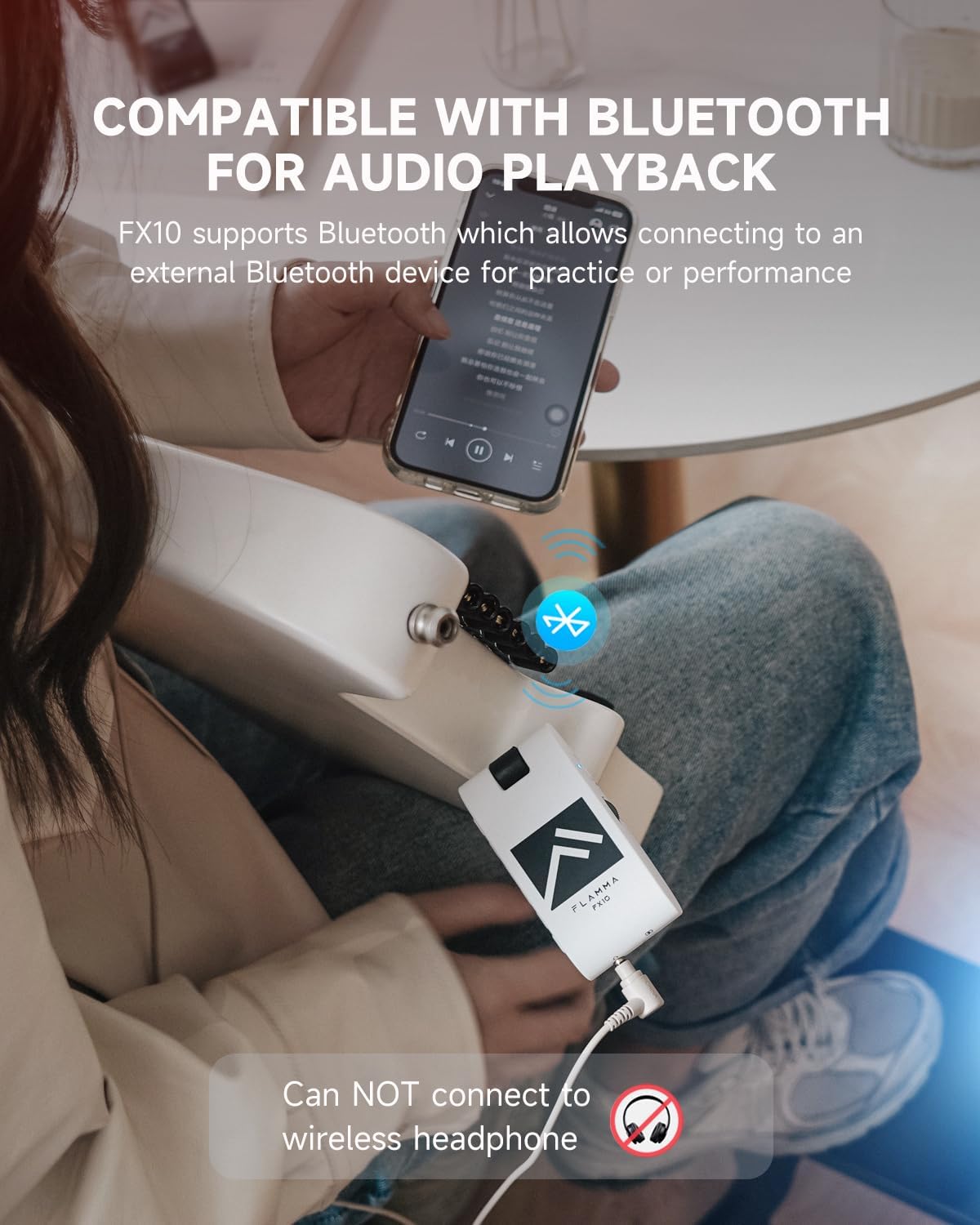 FLAMMA Guitar Headphone Amp Portable with 28 Drum Grooves 14 Built-in Effects 14 Amplifier Models 5 Tone Colors Support Bluetooth USB Audio Recording and Playback OTG Function Home Practice