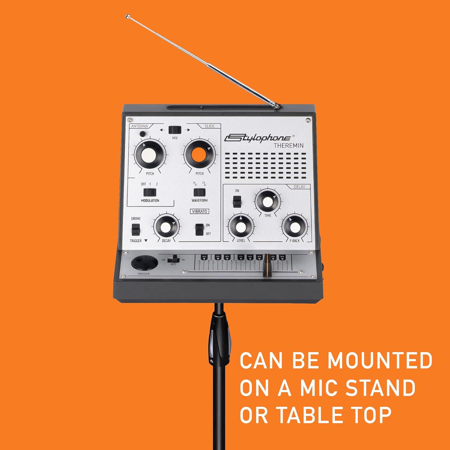 Stylophone Theremin – Award-Winning Portable Touch-Sensitive Synthesizer with Retro Analog Sound, Built-In Speaker, Delay & Vibrato Effects, Slider Control, Compact Battery-Powered Design