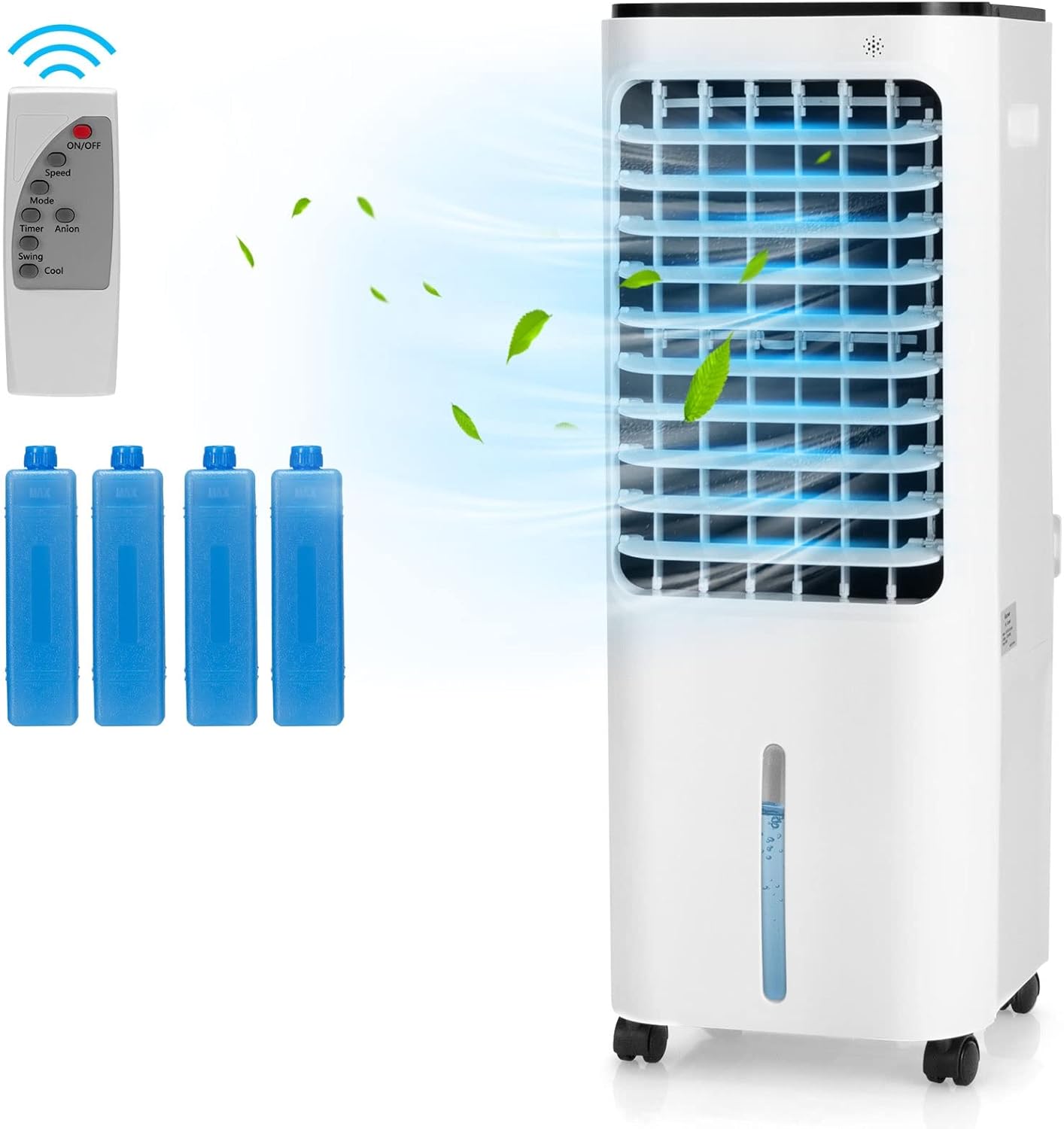 COSTWAY Evaporative Air Cooler, 4-In-1 Bladeless Swamp Cooler with Remote Control, 4 Modes, 3 Speeds, 7.5H Timer, 4 Ice Packs, Portable Air Cooling Fan for Indoor Use, Bedroom, Home, Office