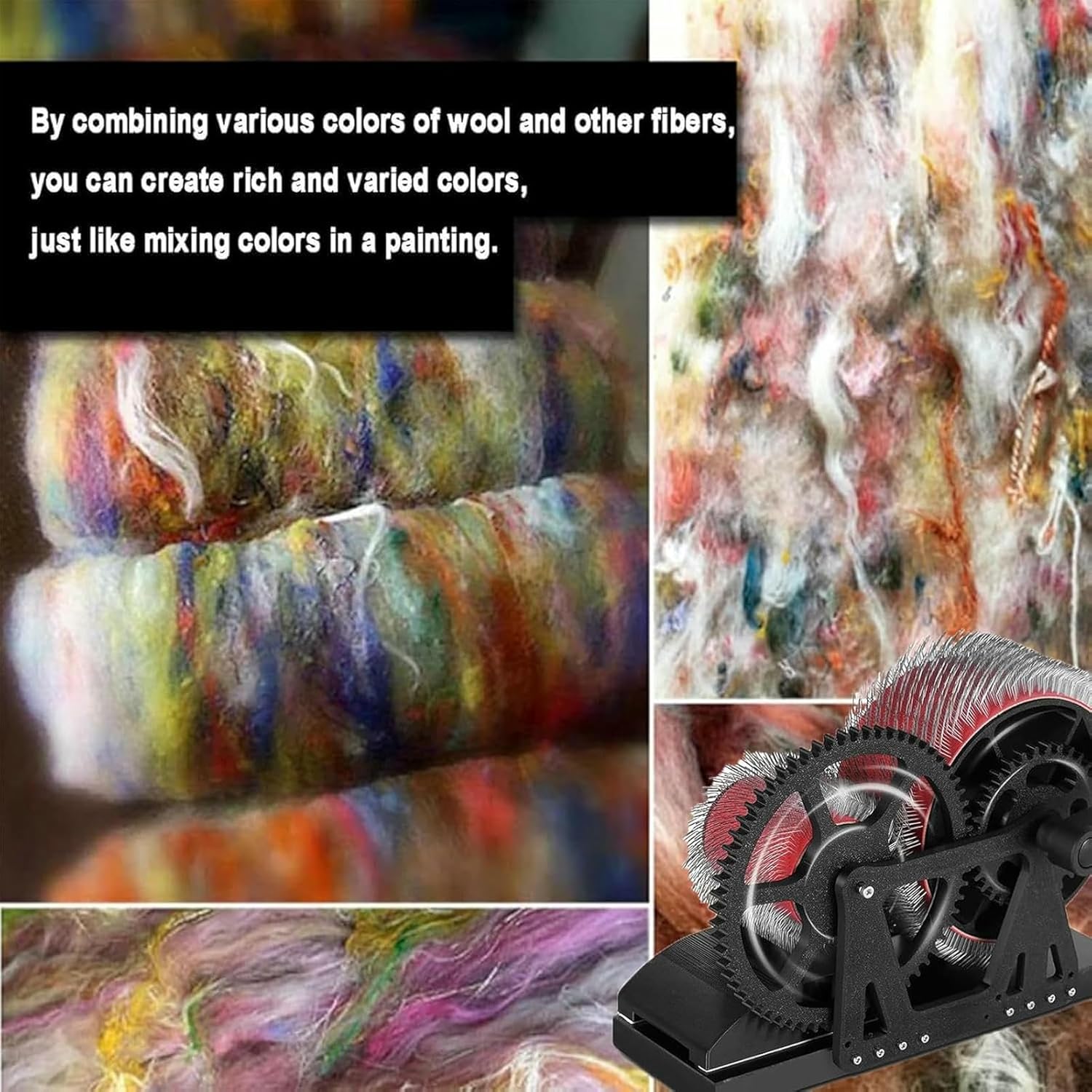 Manual Wool Carding Machine Wool Drum Carder Fiber Carding Machine with Hand Crank Remove Fiber Impurities Fast Color Mixing Wool Blending Wheel for Combing Blending~/