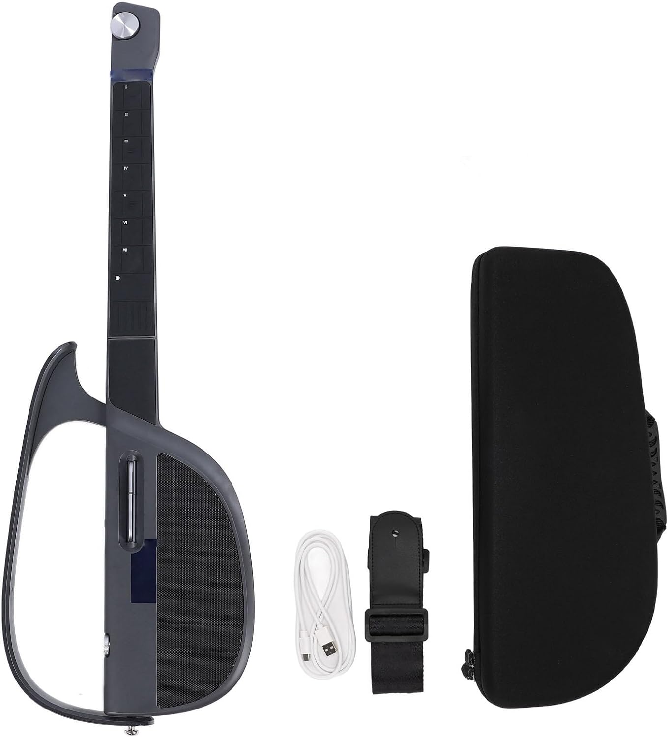 C1 Stringless Smart Guitar, Foldable Automatic Accompaniment Guitar with Storage Bag for Travel for One Man Band, For Adults & Teens (Black Gray)
