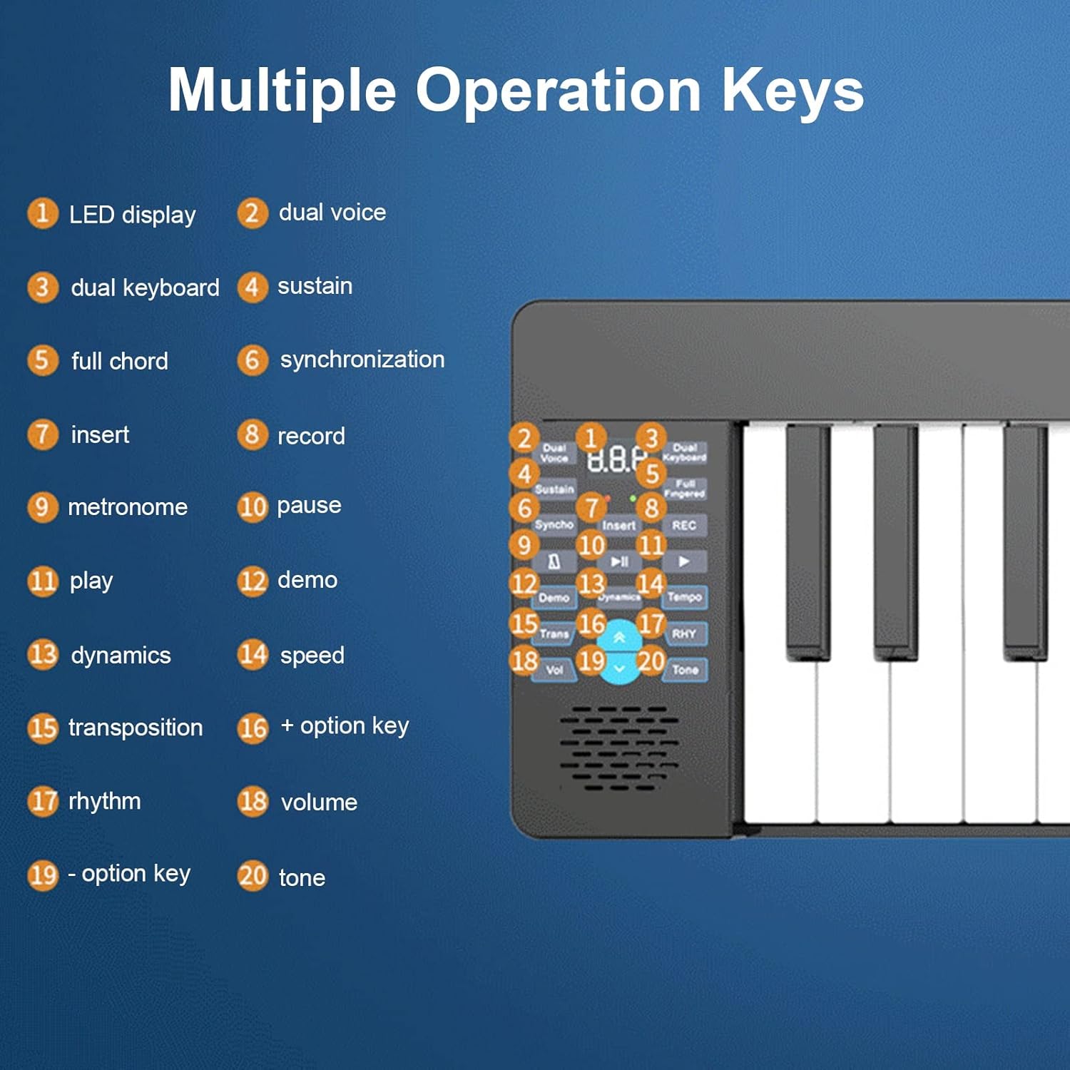 61-Key Full Size Digital Piano Portable Electric Keyboard Piano Built-in Speaker Support Bluetooth MIDI Connection Include Sustain Pedal, Carry Bag For Beginners