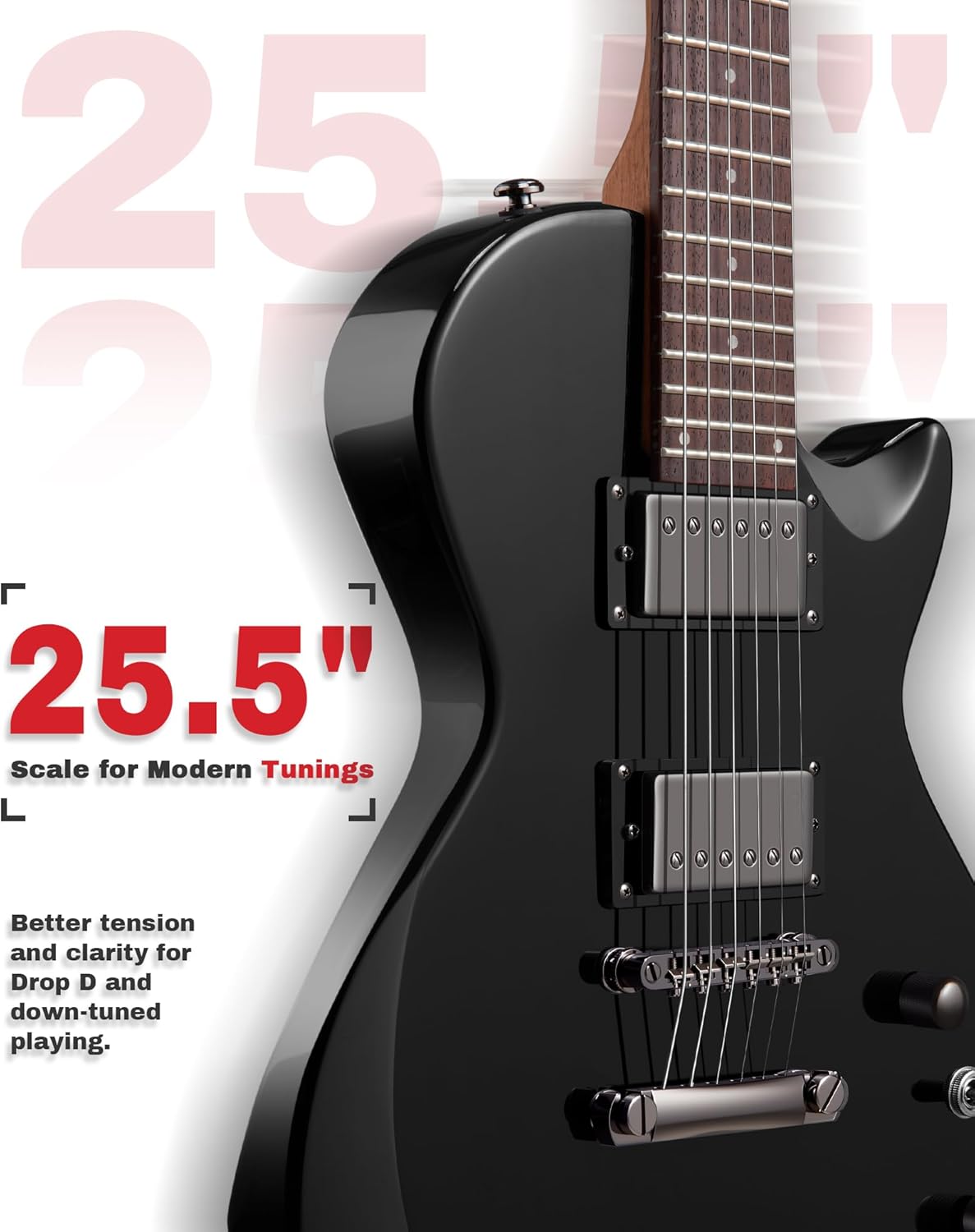 AKLOT 24-Fret Electric Guitar Kit – Single Cut (LP Style), Modern Playability with Coil-Split Humbucker Pickups, Essential Accessories Included, Phantom Black