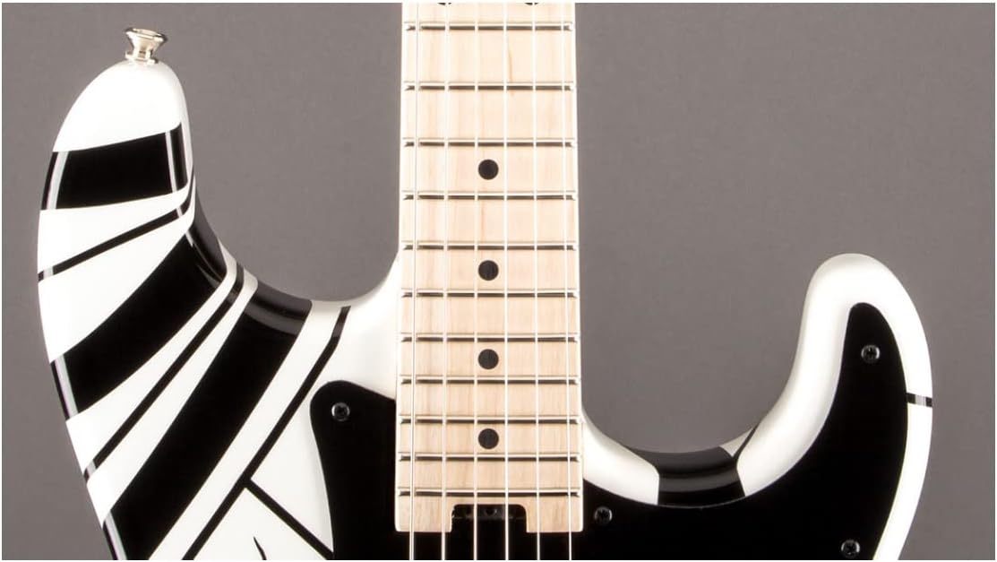 EVH Striped Series Stratocaster Electric Guitar - White with Black Stripes
