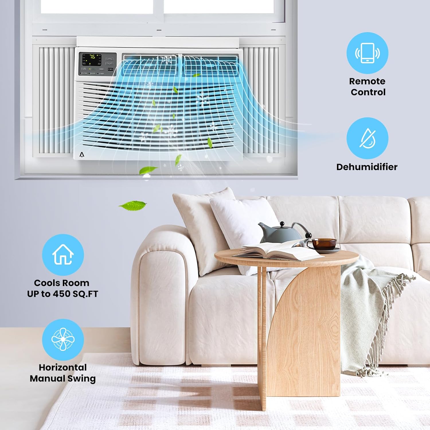 10000BTU Window Air Conditioner, Cools up to 450 Sq. Ft Air Conditioner Window Unit with Wi-Fi Enabled and Remote Control, Ultra Quiet, Energy Efficient Indoor AC Unit with Reusable Filter for Bedroom