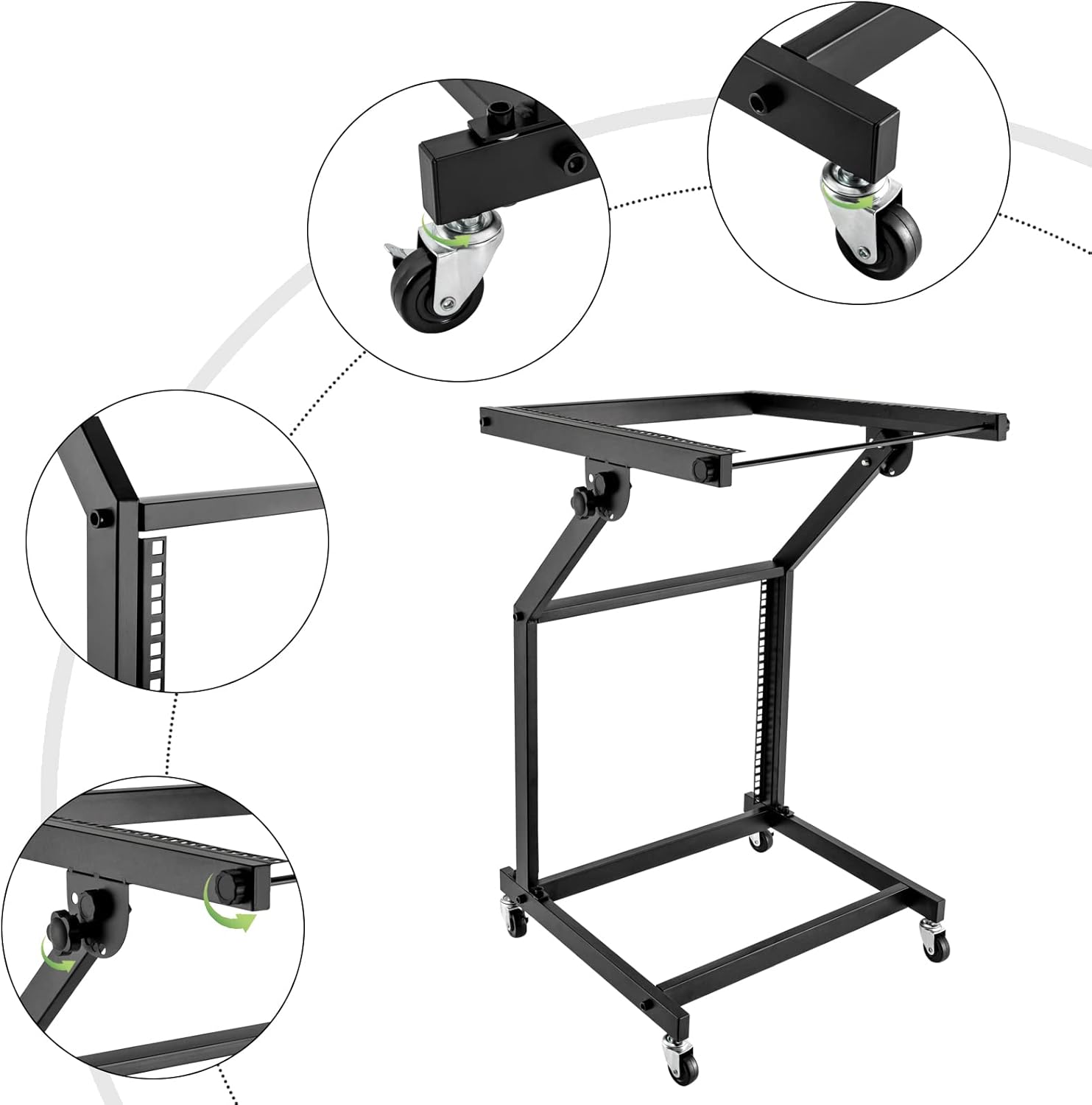 Studio Mixer Stand, 9U Rack Mount Mixer Case Stand, Adjustable Studio Equipment Cart, Stage Amp DJ Rolling Black For Stage or Studio Amplifier, Effects