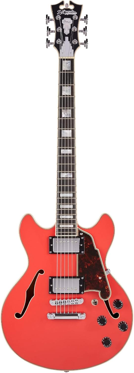 D'Angelico 6 String Semi-Hollow-Body Electric Guitar, Right, Fiesta Red (DAPMINIDCFRCSCB)