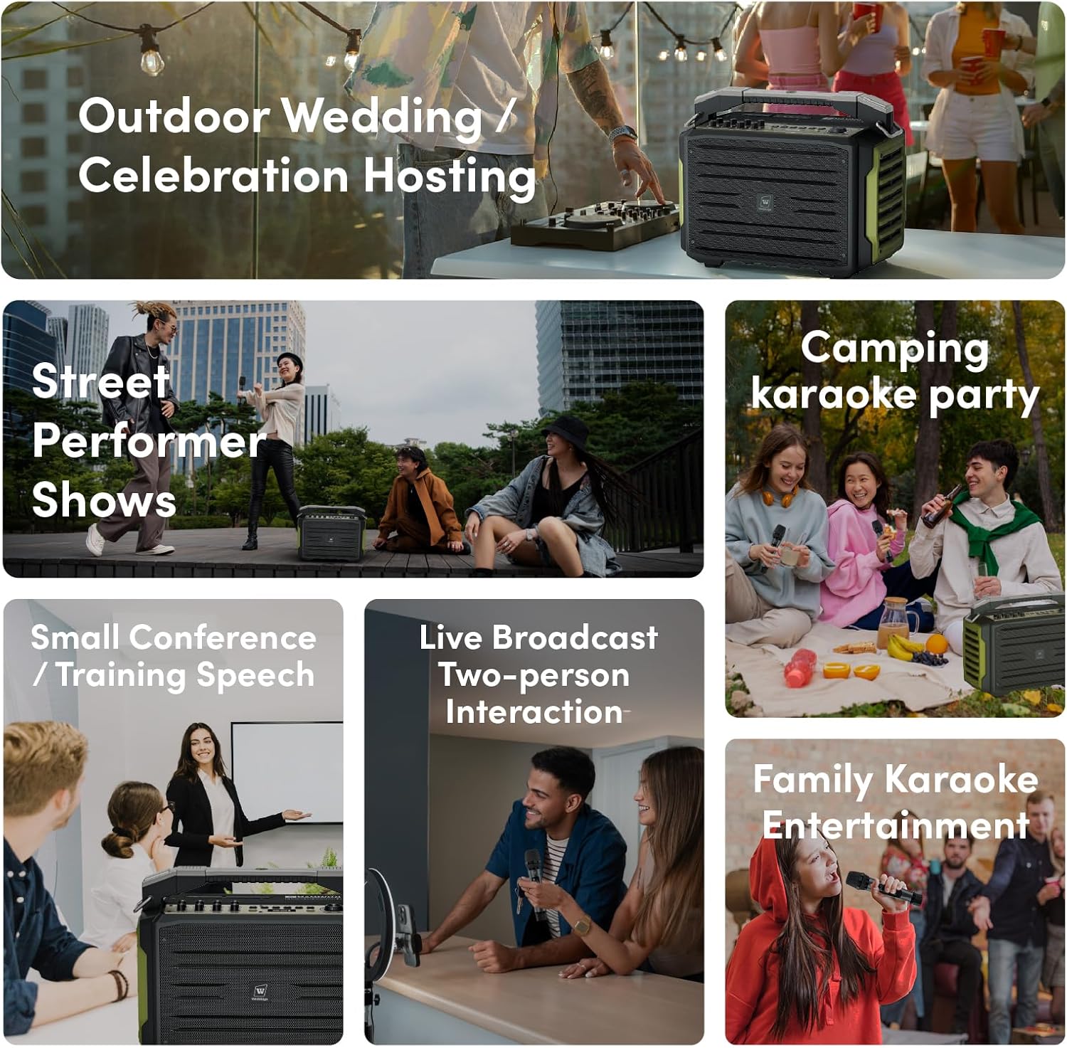 WinBridge K600 200W Portable Bluetooth Party Speaker with 2 Wireless Microphones - IPX4 Waterproof, Karaoke Machine, PA System for Outdoor/Indoor, Big Bass Pro Sound, Voice Amplifier for Teachers