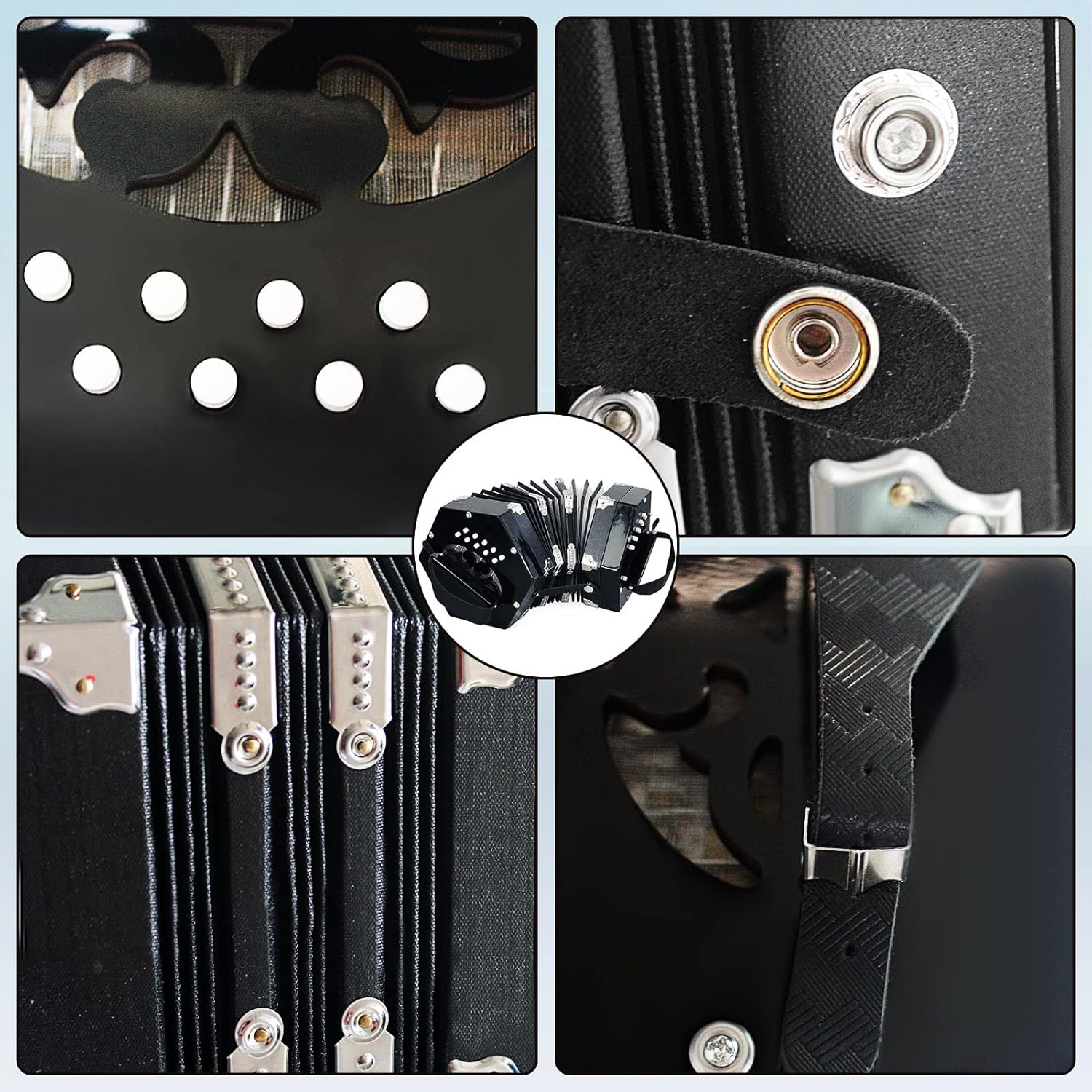 Concertinas，20 Buttons Accordion For Adults Professional Accordion for Beginners, Adjustable Hand Strap, Musical Instrument Accessories With Carrying Bag, Harmonica,Wipe Cloth (black)