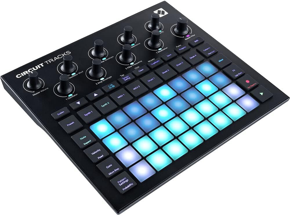 Novation Circuit Tracks Standalone Groove Box with Synths, Drums, and Sequencer Bundle with Studio Monitor Headphones and MIDI Cable