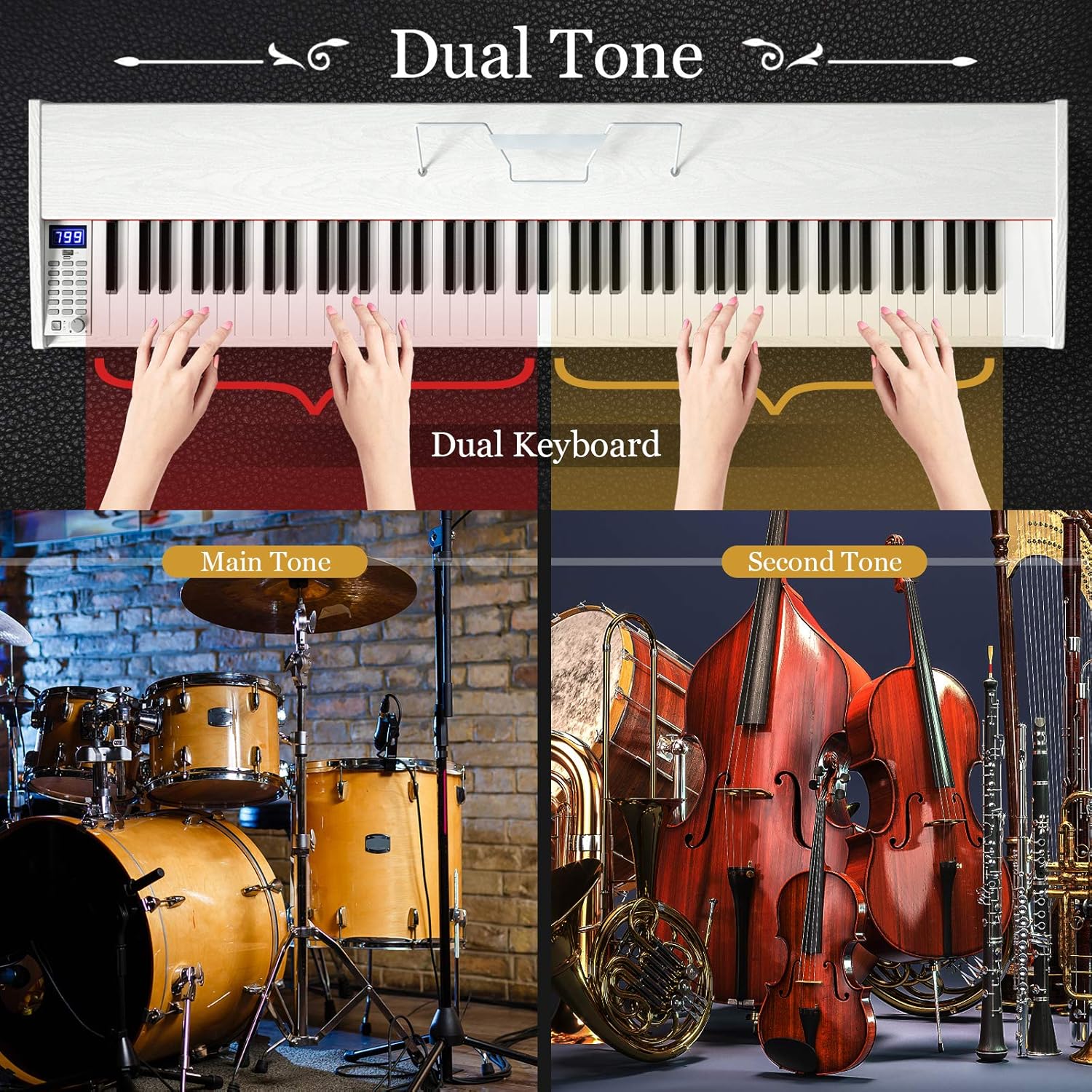 88-Key Digital Piano Keyboard, Full Size Weighted Keyboards with Music Stand, MIDI, Headphone and Piano Cover (White)