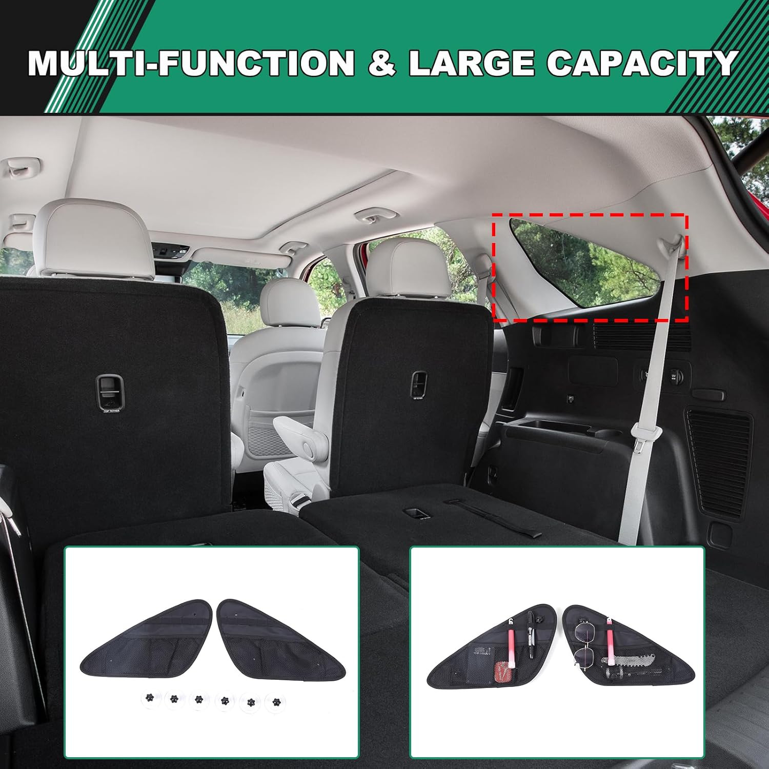 Aunginsy 2PCS Rear Trunk Side Window Storage Bags Compatible with Kia Sorento 2015-2022, Car Trunk Organizer Back Window Storage Box Pockets Oxford Cloth Space Expansion Interior Accessories