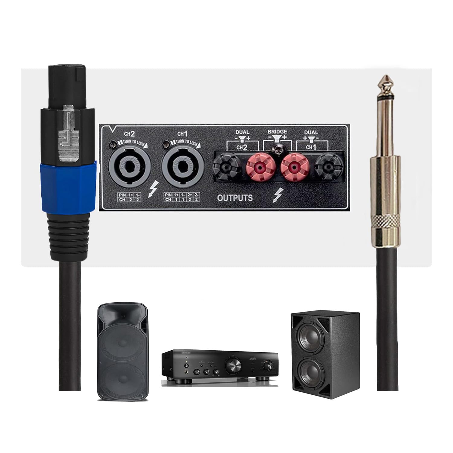 Professional 12 Gauge 75 Feet Speakon to 1/4 Inch Speaker Cables - 12AWG 75ft DJ/PA SpeakON to 1/4