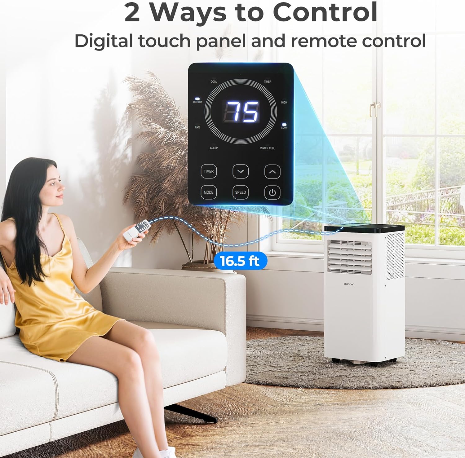 COSTWAY 10000 BTU Portable Air Conditioner, 3 in 1 Floor AC Unit, Fan & Dehumidifier w/Sleep Mode, 24H Timer, LED Display, Remote Control & Window Kit, for Rooms up to 450 Sq.F (10000 BTU)