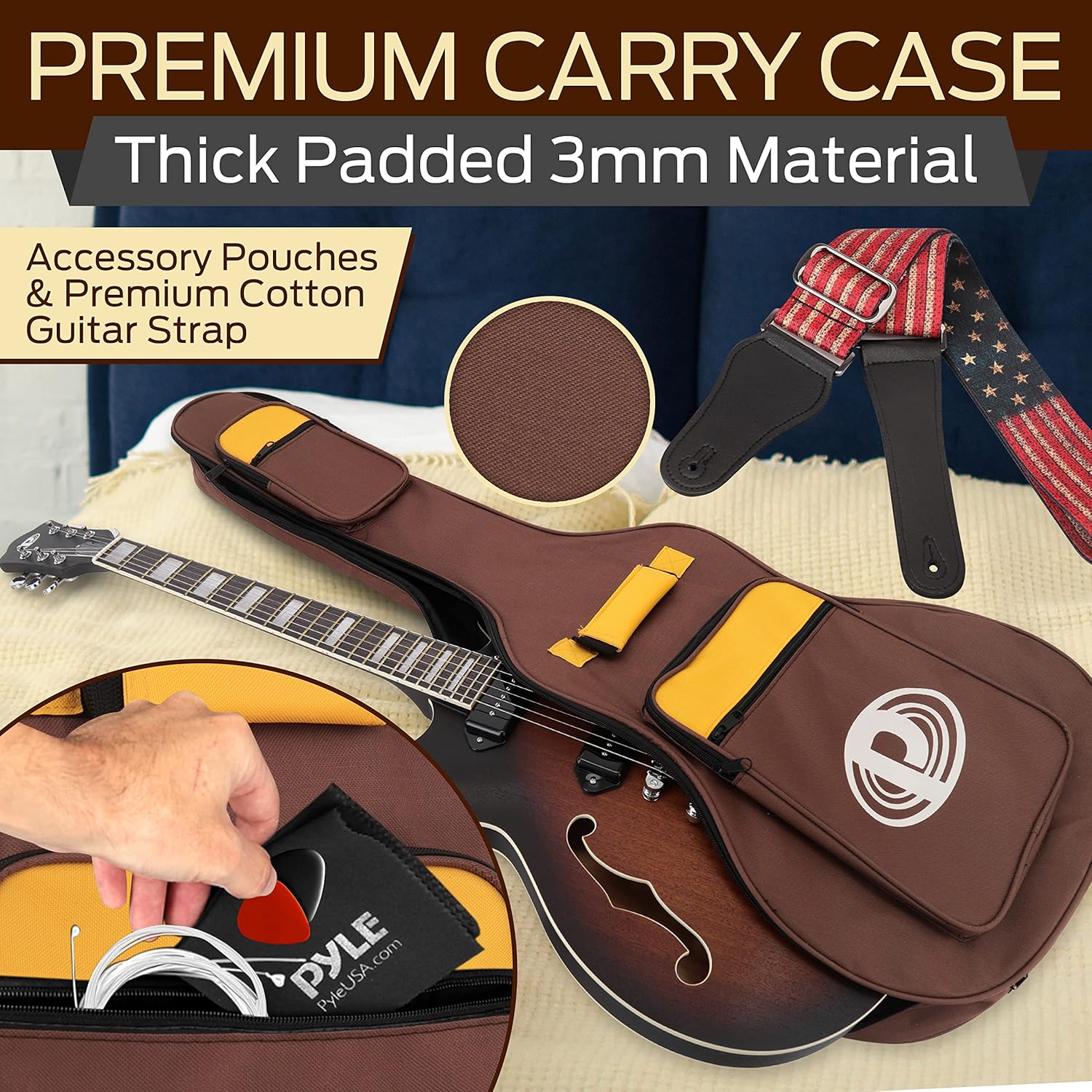 Pyle Semi Hollow Body Electric Guitar Set, 41.8