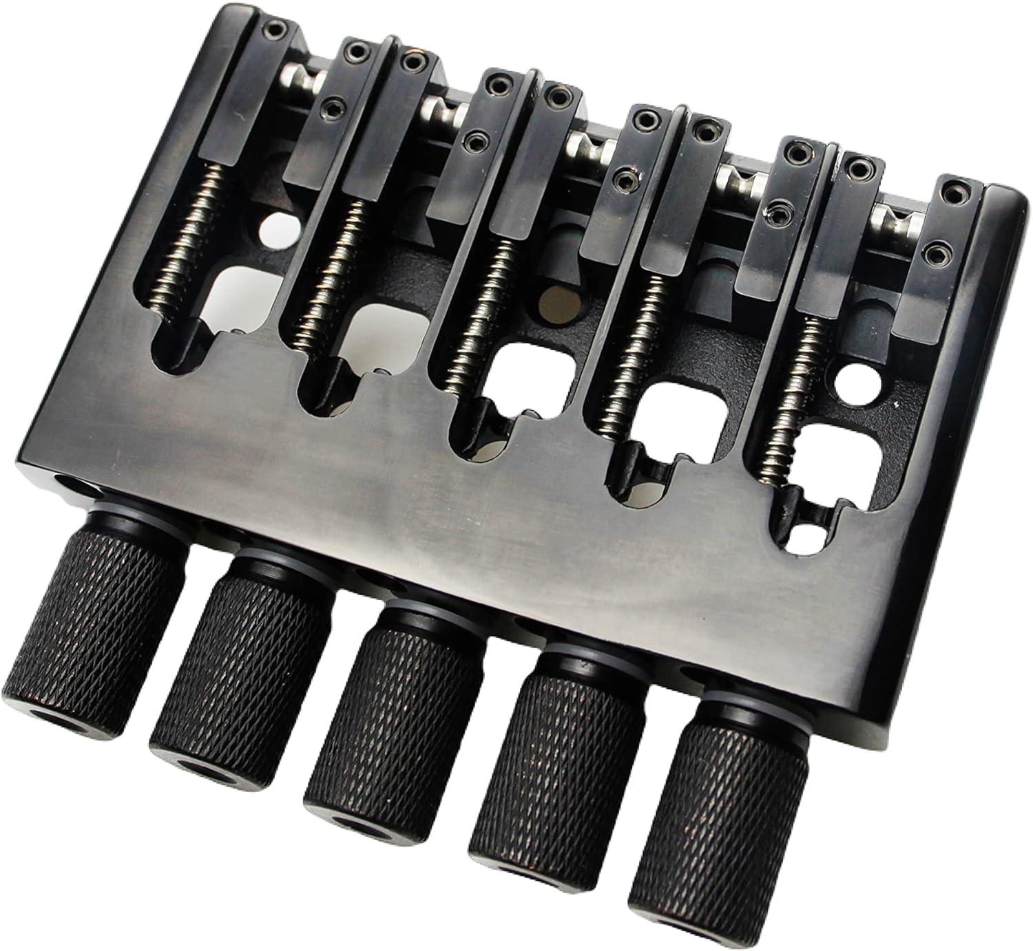 Guyker 5 String Headless Bass Bridge with String Lock, Fixed Hardtail Saddle for Headless Guitar, WB005, Black