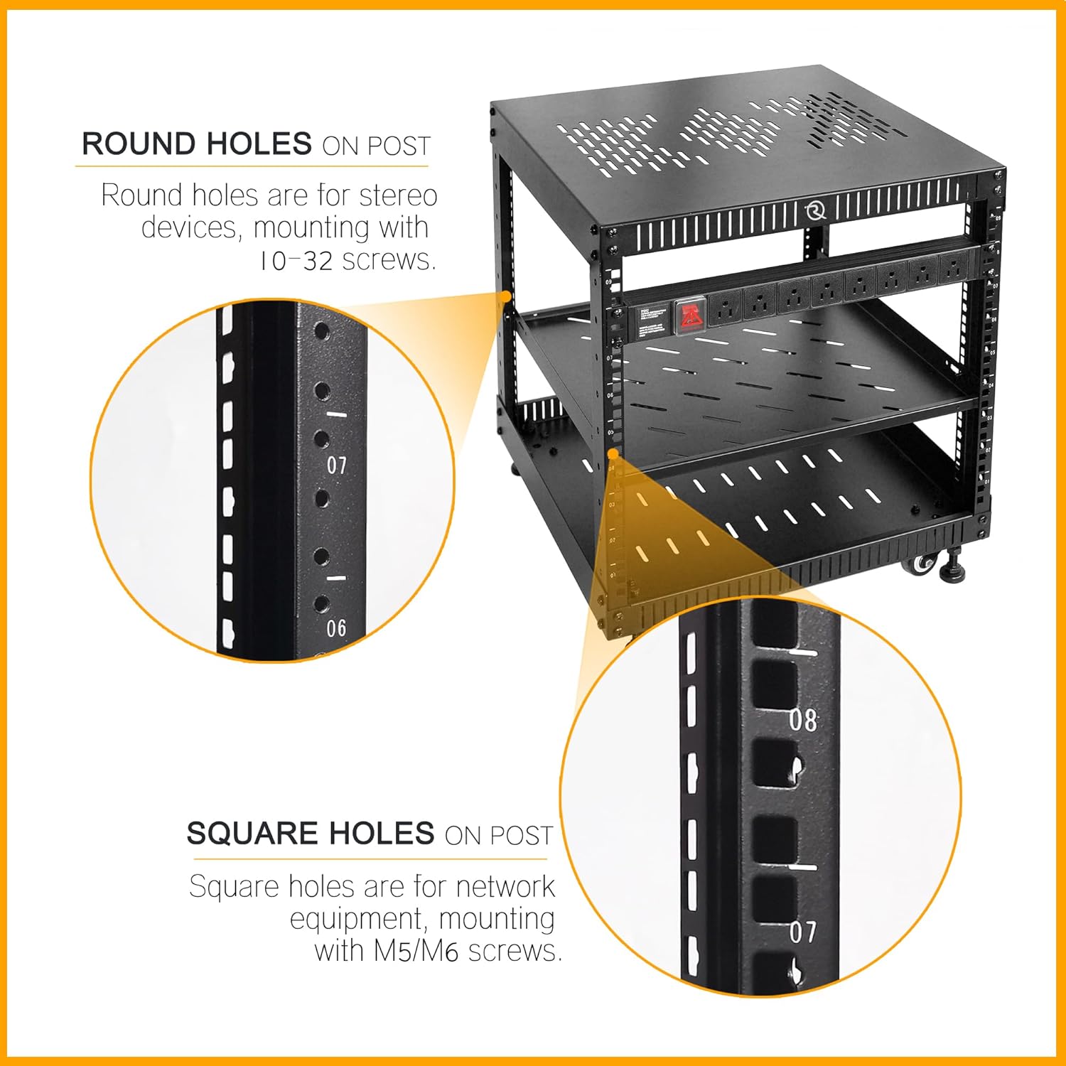 RIVECO 9U Network Rack with Reinforced Top Cover - 4 Post Floor Rack on Wheels for 19