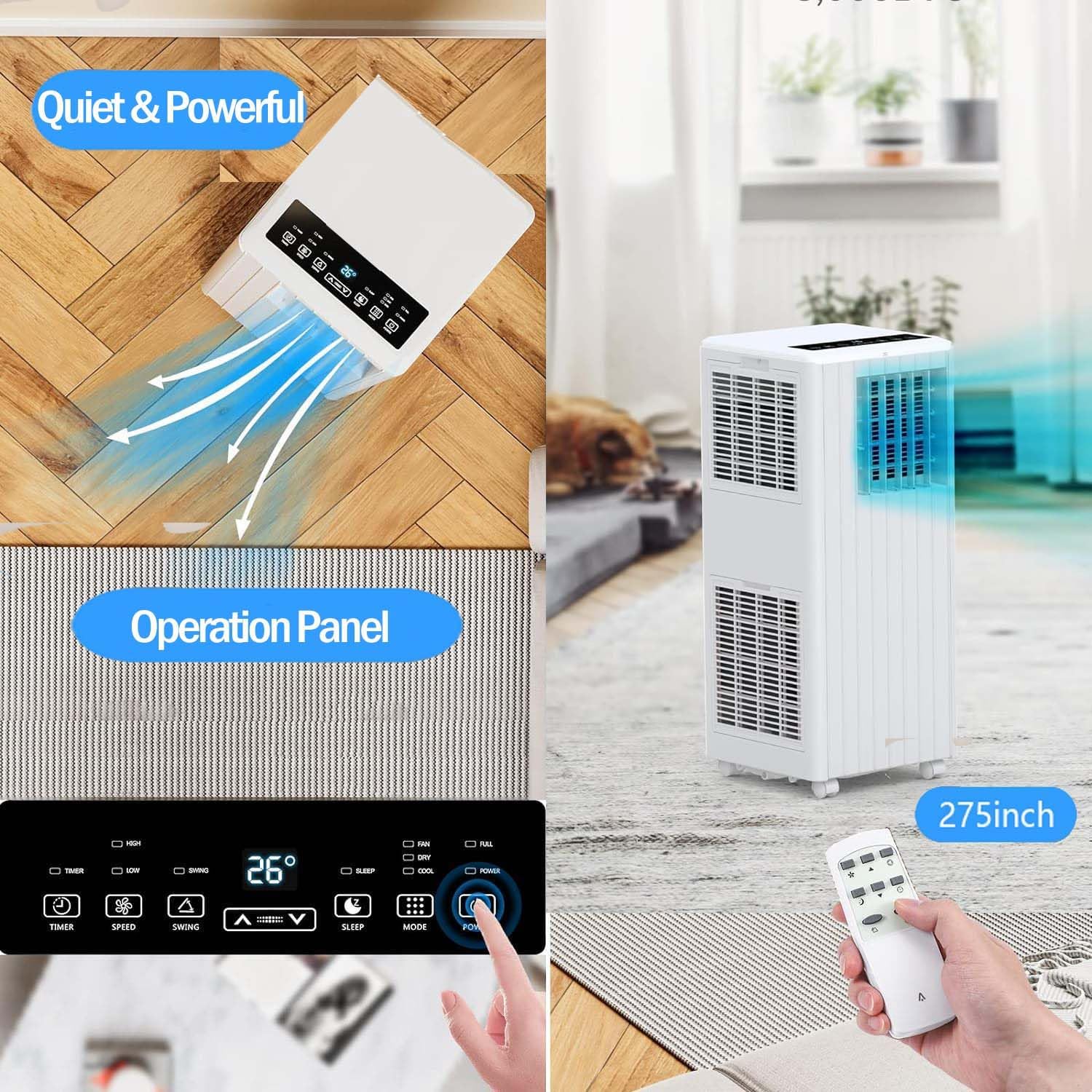 GarveeHome Portable Air Conditioner 8000BTU(ASHRAE), Fast Cooling, Low Noise, 3 in-1 AC Unit with Dehumidifier & Fan, Remote Control, 24H Timer, Sleep Mode, Window Kits Included, Cools Up to 350 Sq.Ft