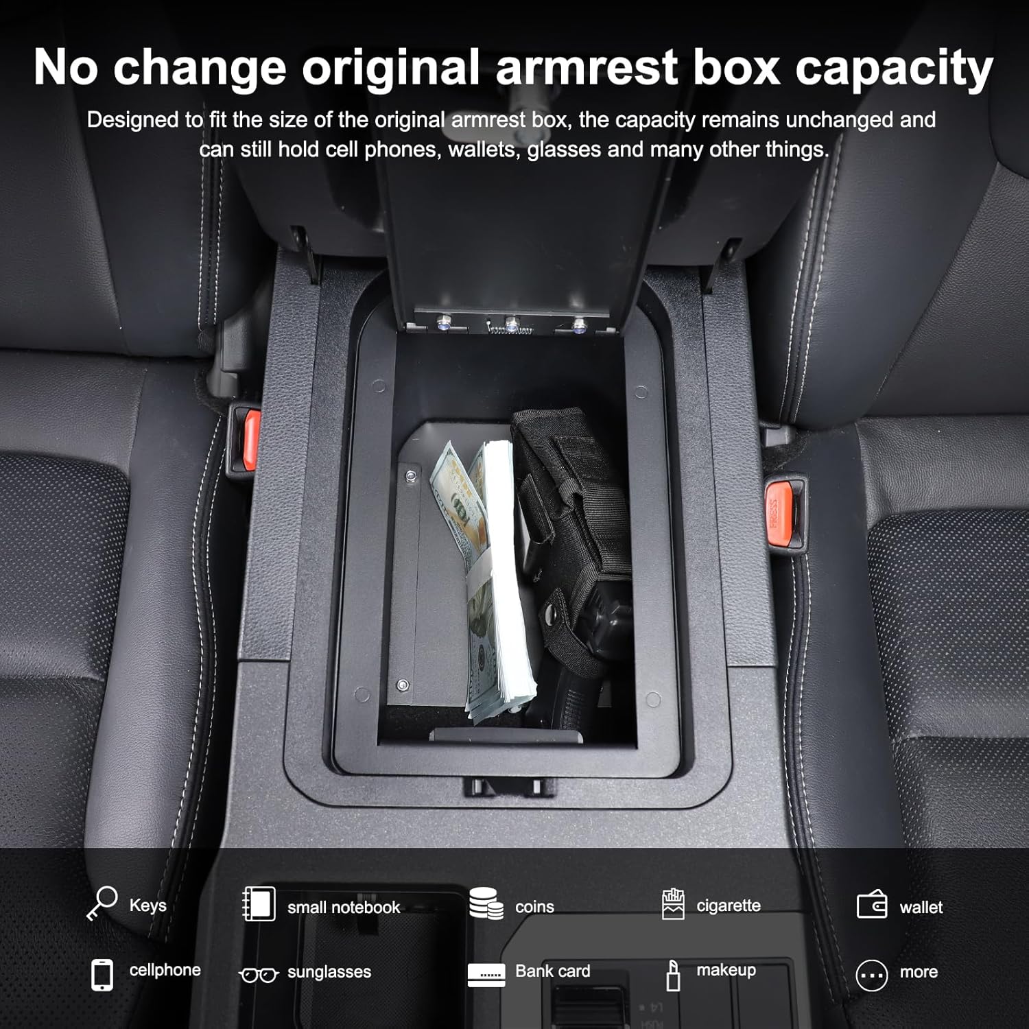 Center Console Safe Lock Box Compatible with Toyota Land Cruiser 250 Prado J250 LC250 2024 2025 Accessories, Center Armrest Lockbox Security Storage Organizer Box