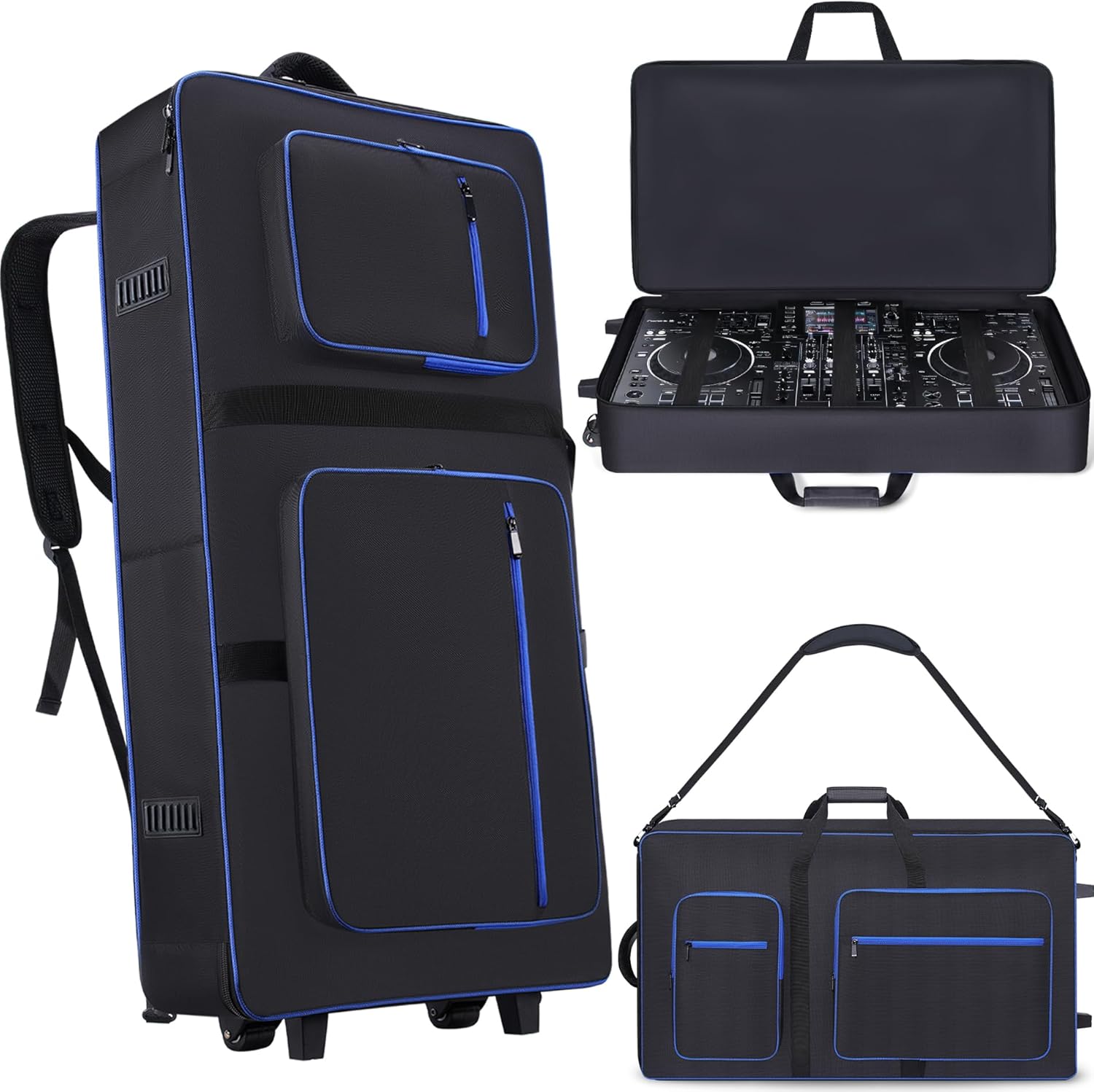 DJ Controller Case with Wheels Compatible with XDJ-AZ/XDJ-XZ/DDJ-SZ/RZ, Rolling DJ Travel Gig Bag with 10MM Soft Padded & Multi-pocket for DJ Controller & Accessories (with Wheels)