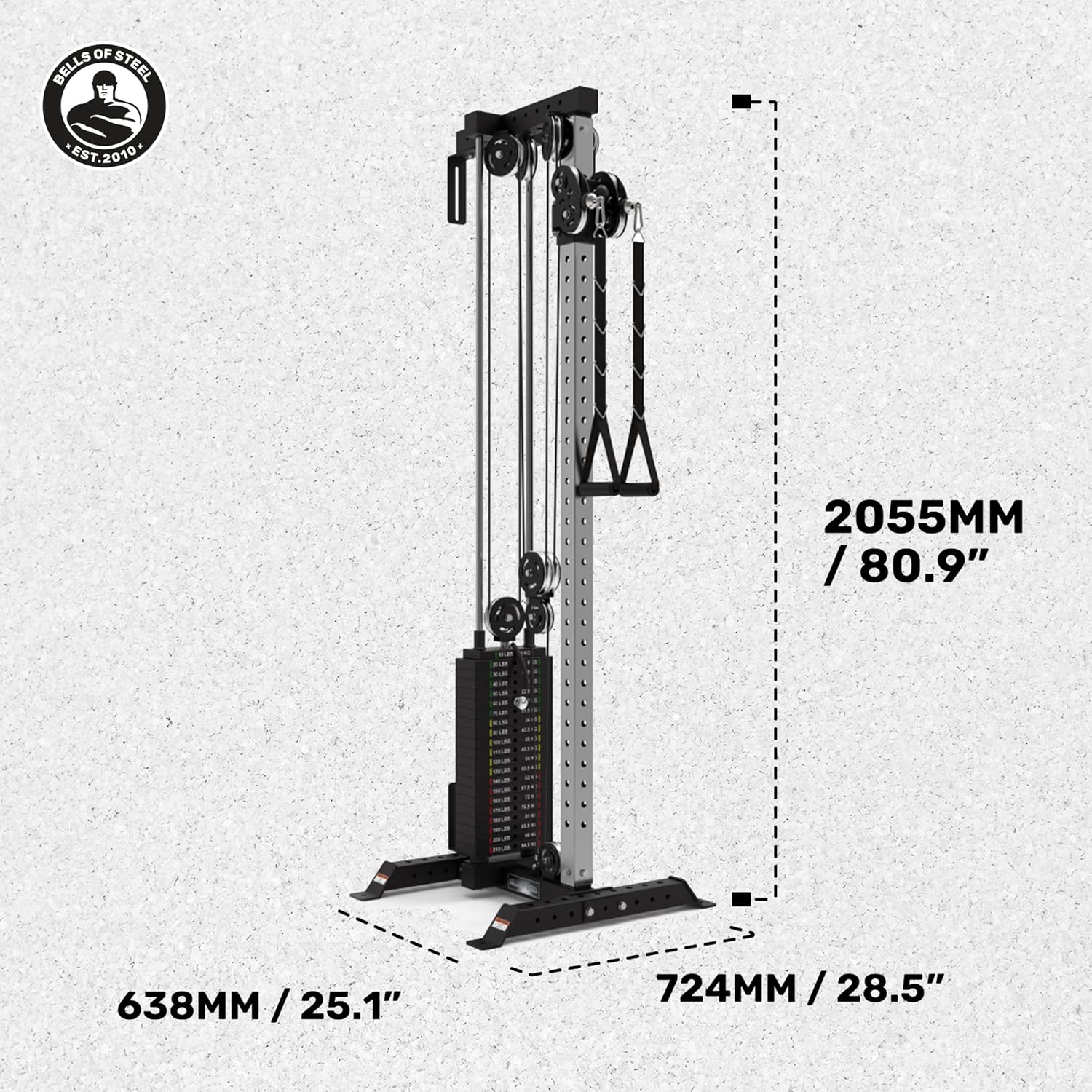 Bells of Steel Cable Machine Tower - Commercial and Home Gym Equipment - Aluminum Pulleys with Stacks or for Plates, Squat Stands and Uprights