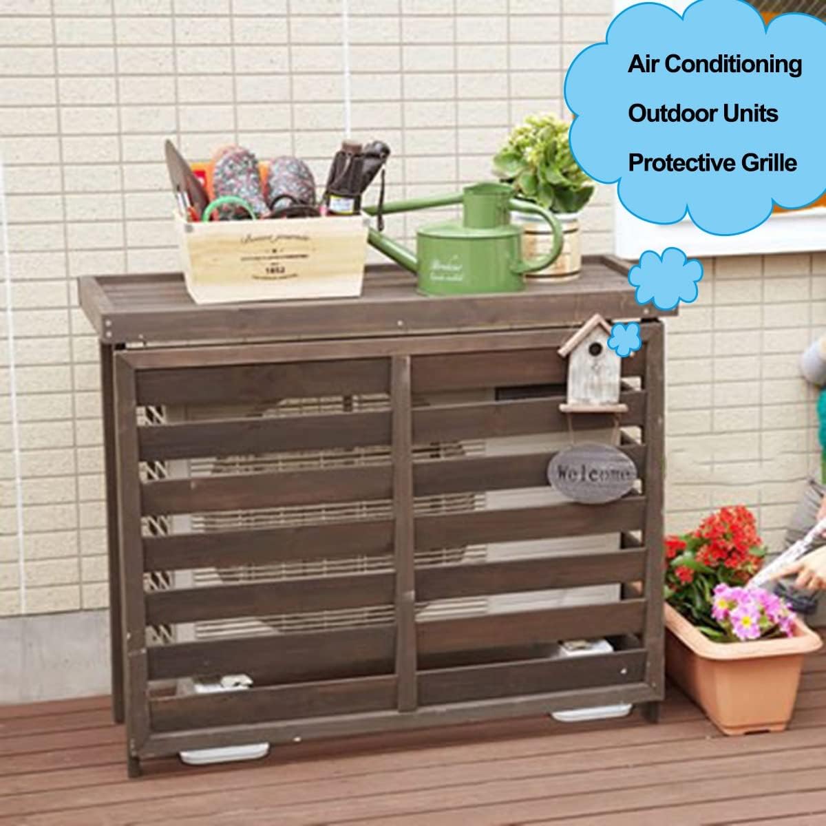Air Conditioner Covers For Outside Units Outdoor Wooden Air Conditioning Cover Wooden Flower Stand Waterproof Privacy Screen Solid Wood Air Conditioner Outer Frame Breathable (Size : B)