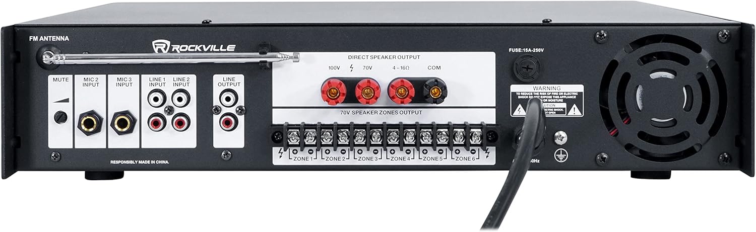 Rockville RCS650-6 650 Watt 6-Zone 70V Commercial Amplifier, Bluetooth, USB/SD/FM Playback, Rack-Mountable, for Restaurants & Offices