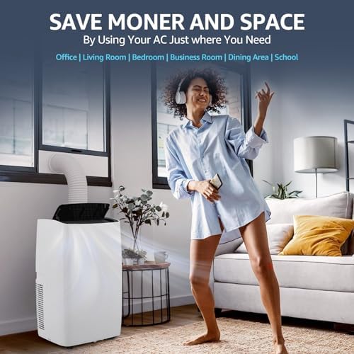 12,000 BTU Portable Air Conditioner - Cools Up to 550 Sq Ft, Dehumidifier & Fan, Includes Remote Controls, Easy Installation, and Compact Design