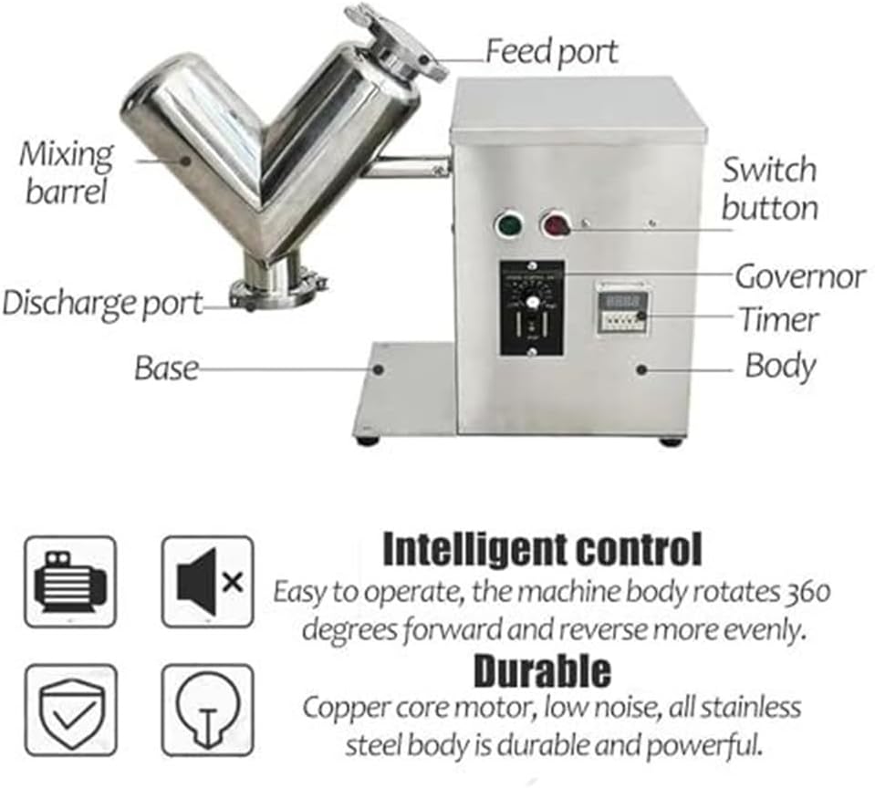Industrial Powder Mixer Machine,V-Type Dry Powder Mixer, Stainless Steel Granule Blender,for Teaching Labs,Food Processing