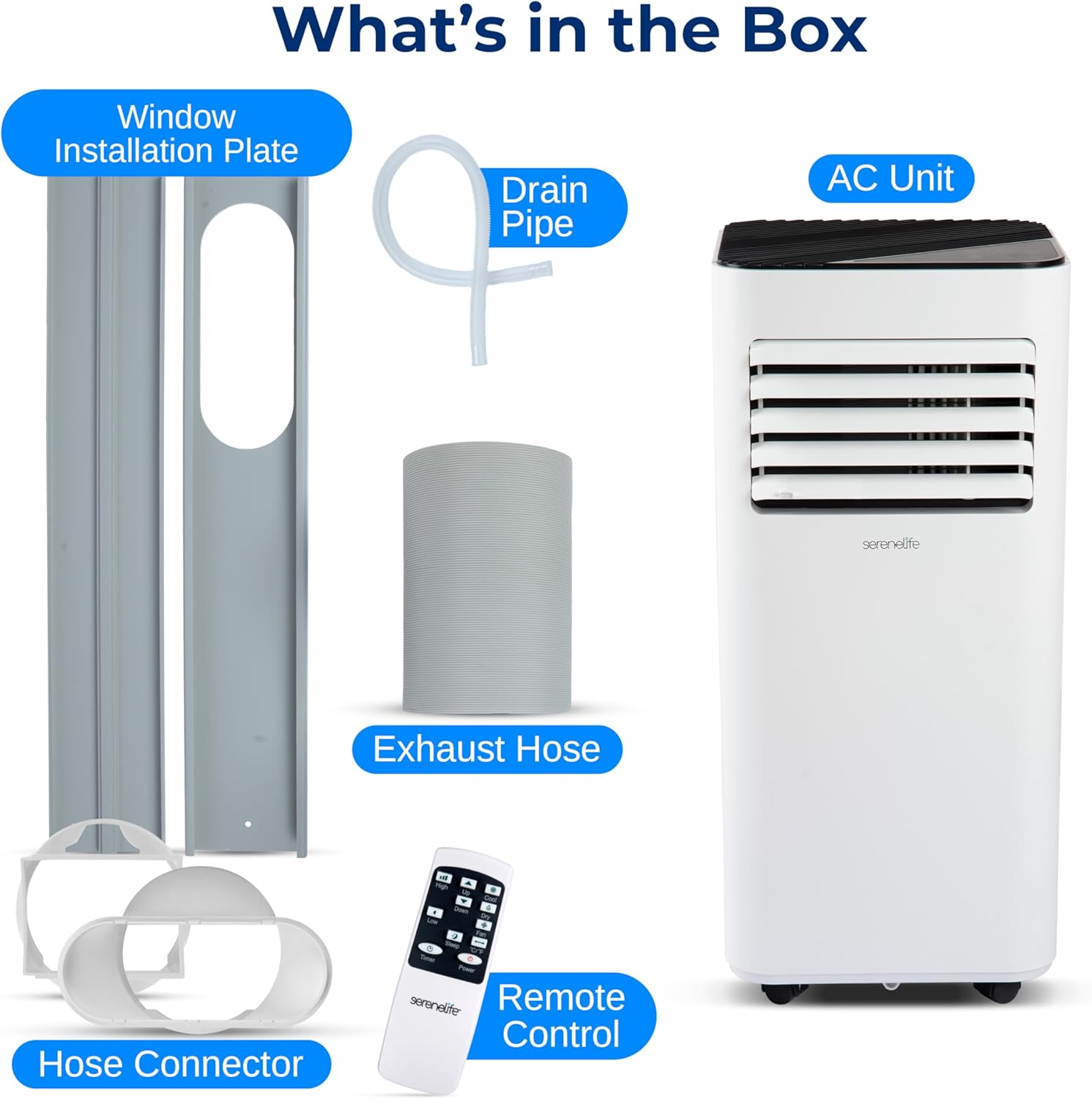 SereneLife Portable Conditioner, 8000 BTU 3-in-1 Compact Standing Air Conditioner for Rooms Up to 300 Sq. Ft., Energy Efficient Floor AC Unit with Remote Control, Universal Casters, Window Mount Kit